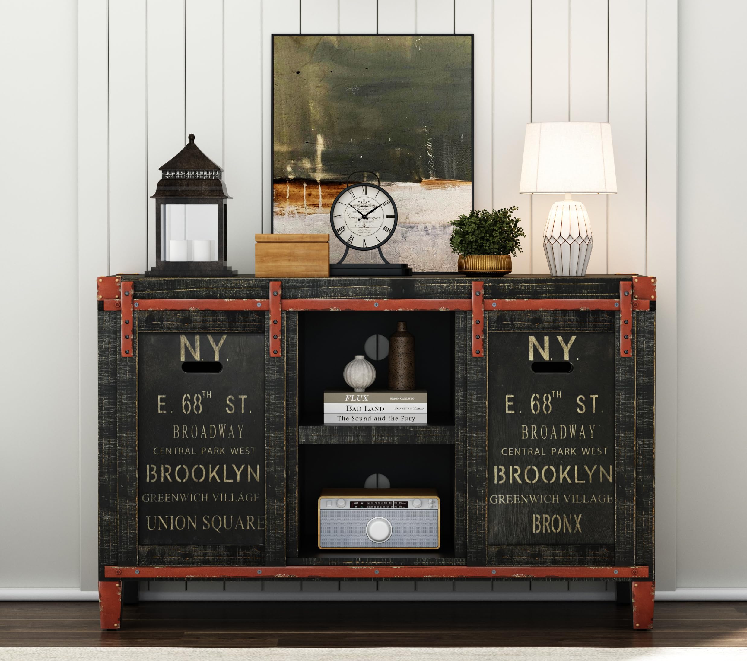 Farmhouse Sideboard Buffet Cabinet,47“ Accent Cabinet with Sliding Barn 2 Doors