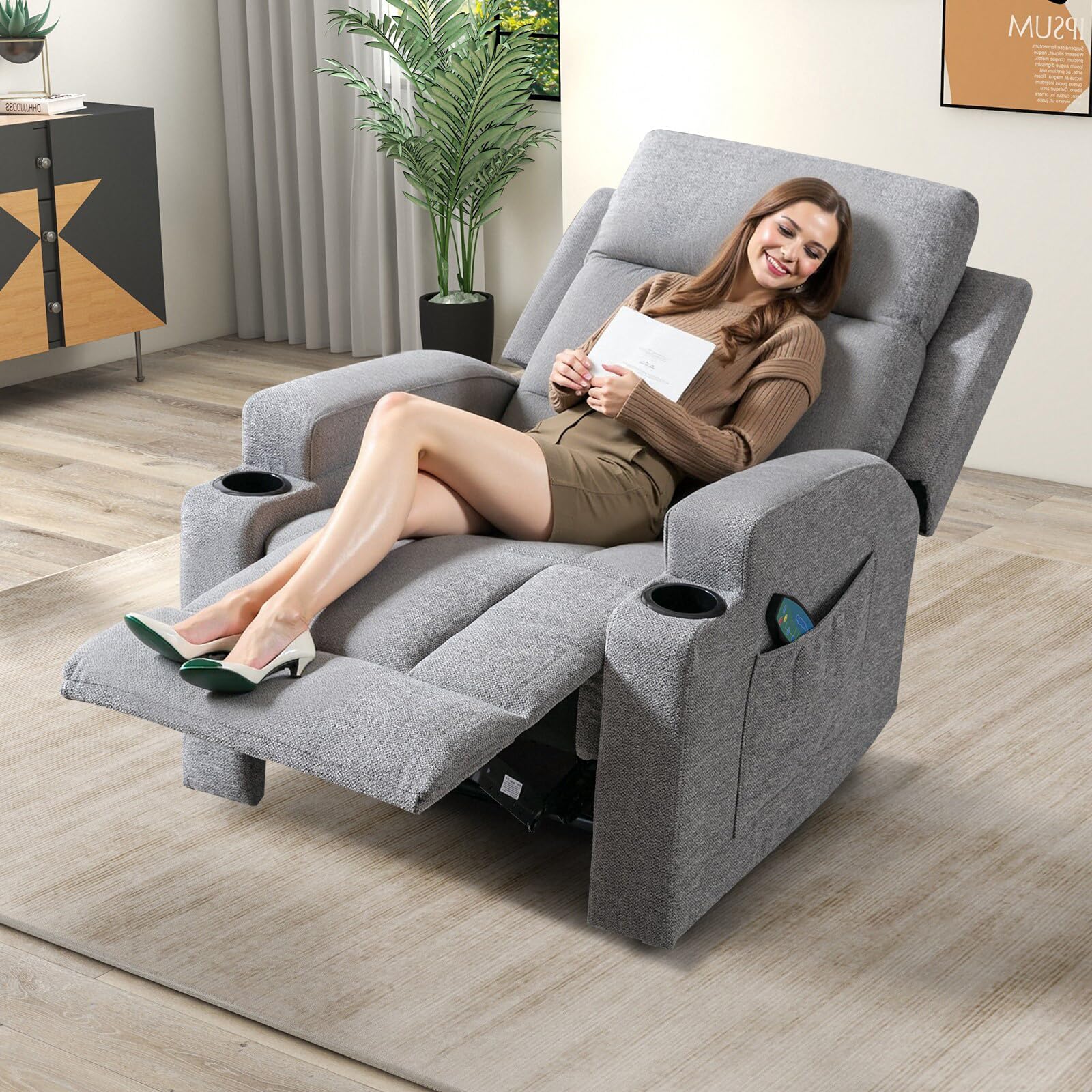 Manual Recliner Chair with Massage and Heat Ergonomic Overstuffed