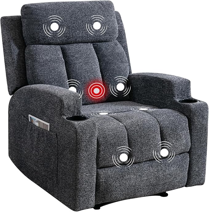 Manual Recliner Chair with Massage and Heat Ergonomic Overstuffed