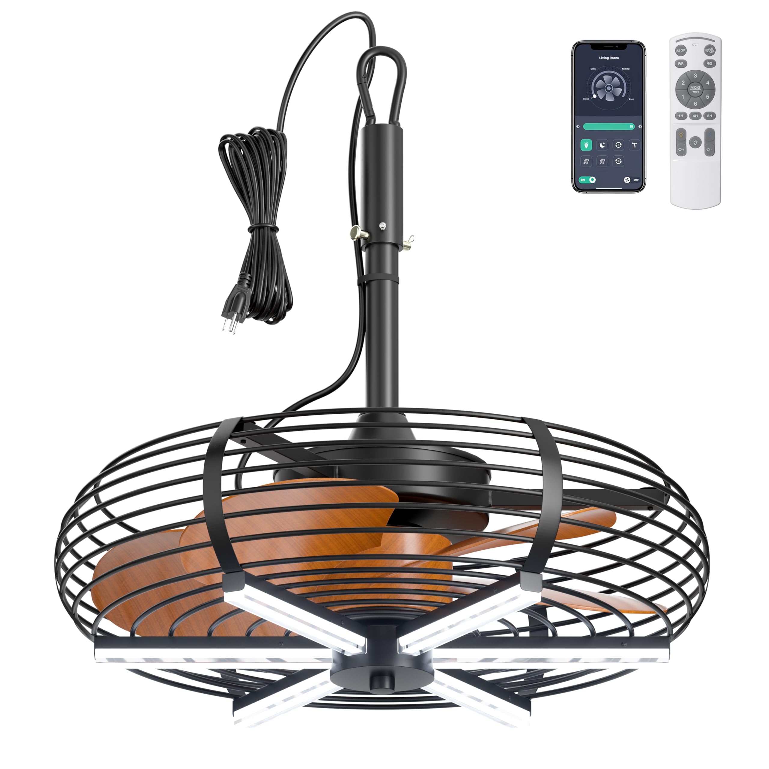 20'' Outdoor Ceiling Fan with Light, Wet Rated Gazebo Fan, Plug in Ceiling Fan