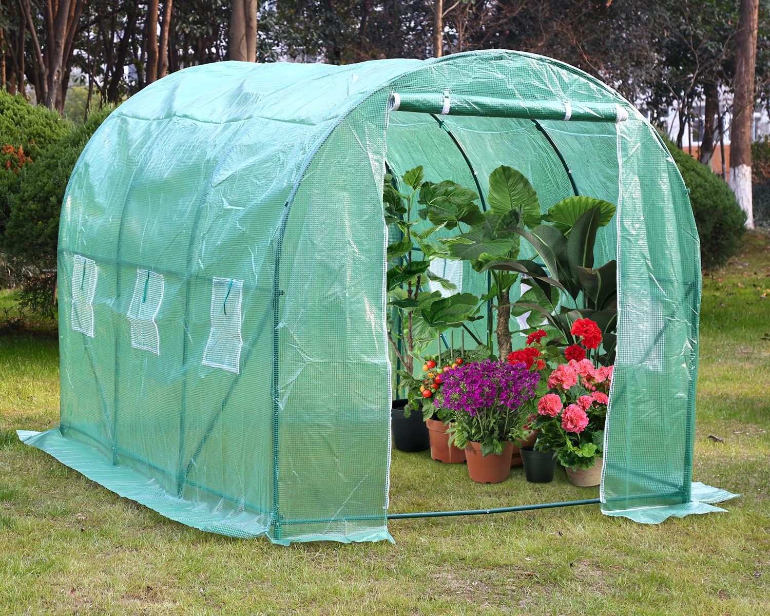 10'x7'x7' Green House Portable Greenhouse Large Walk-in Greenhouses Rolling-up Door