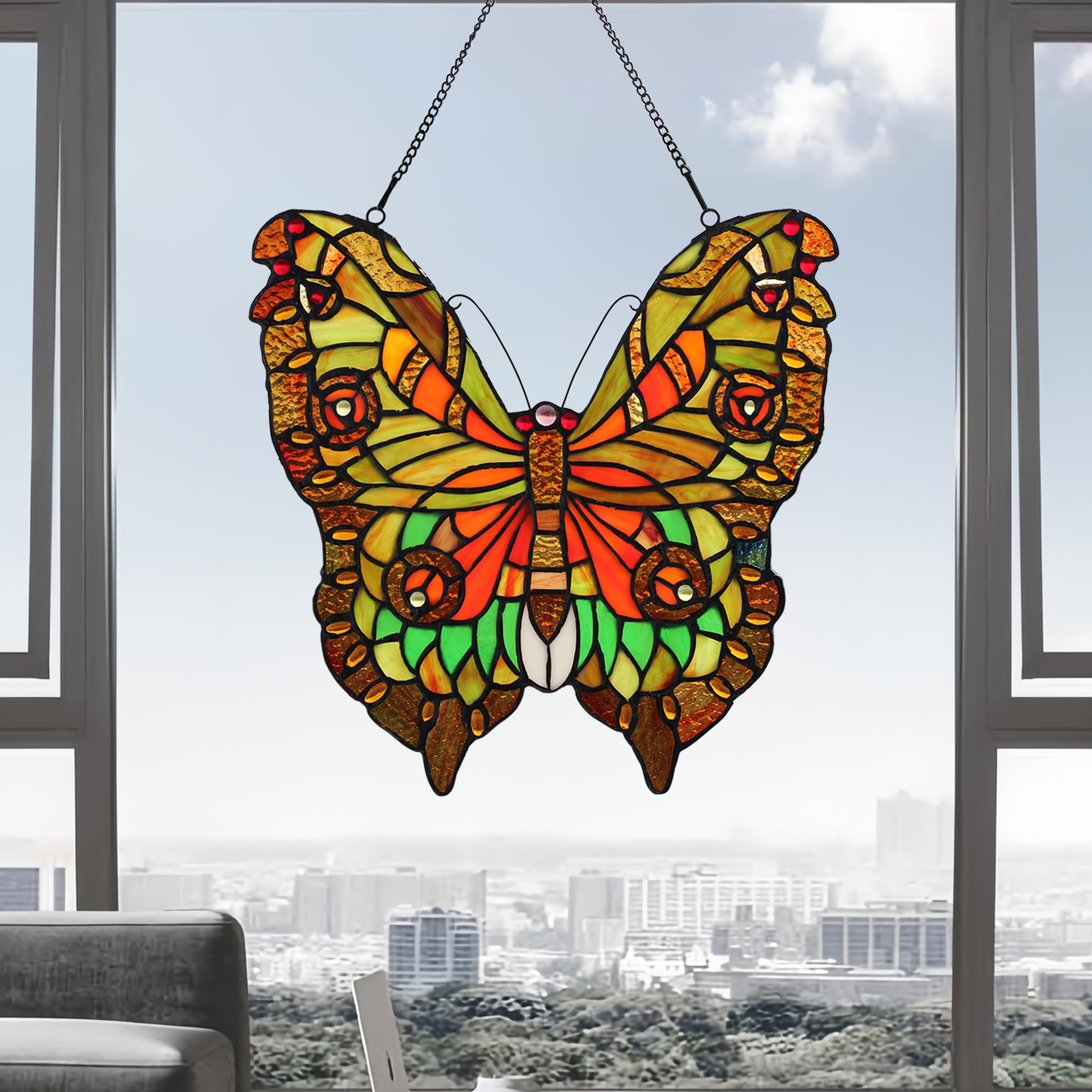 Yellow Butterfly Stained Glass Window Hanging Tiffany Animal Style Stained Glass