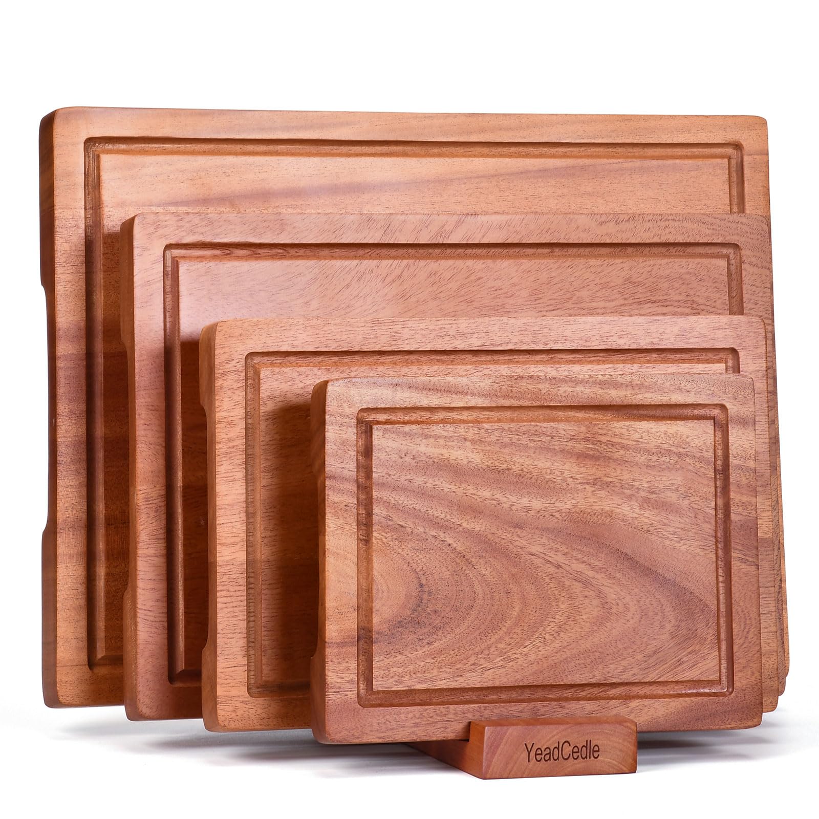 Wooden Cutting Board Set of 4 with Holder Solid Wood Chopping Boards for Kitchen