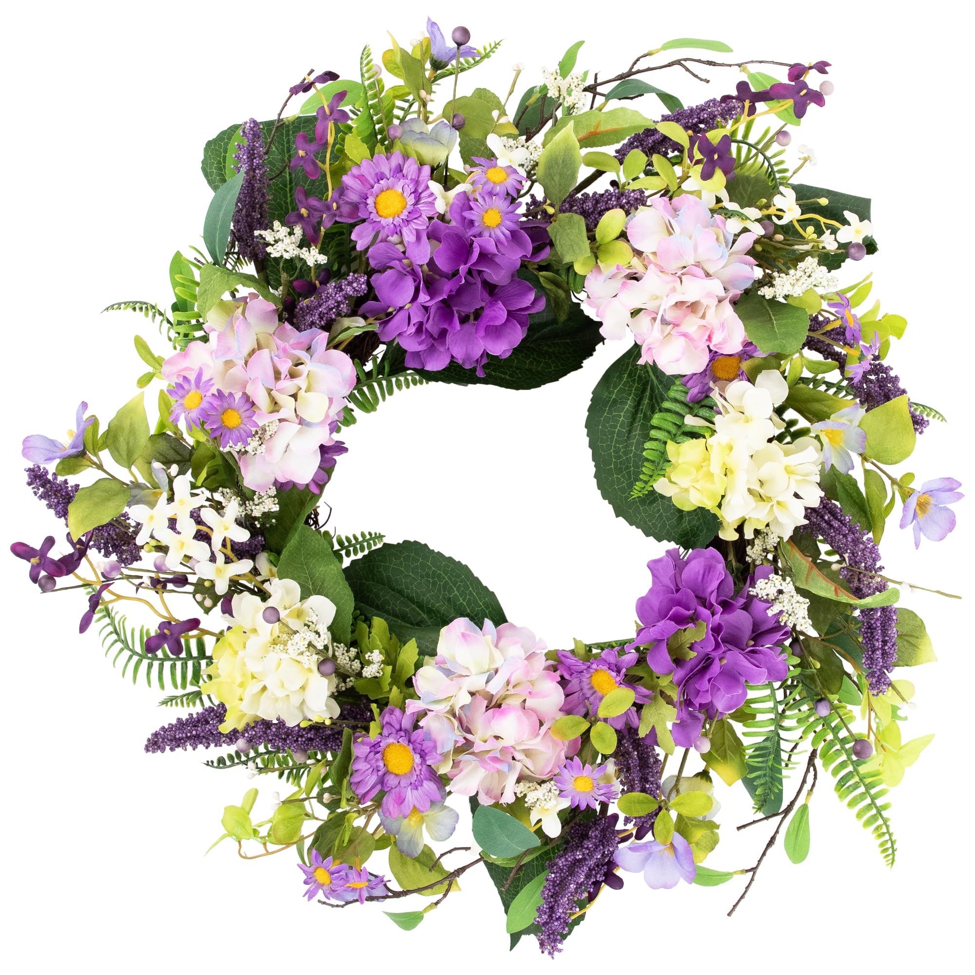 Hydrangea and Foliage Spring Floral Twig Wreath Purple 26"