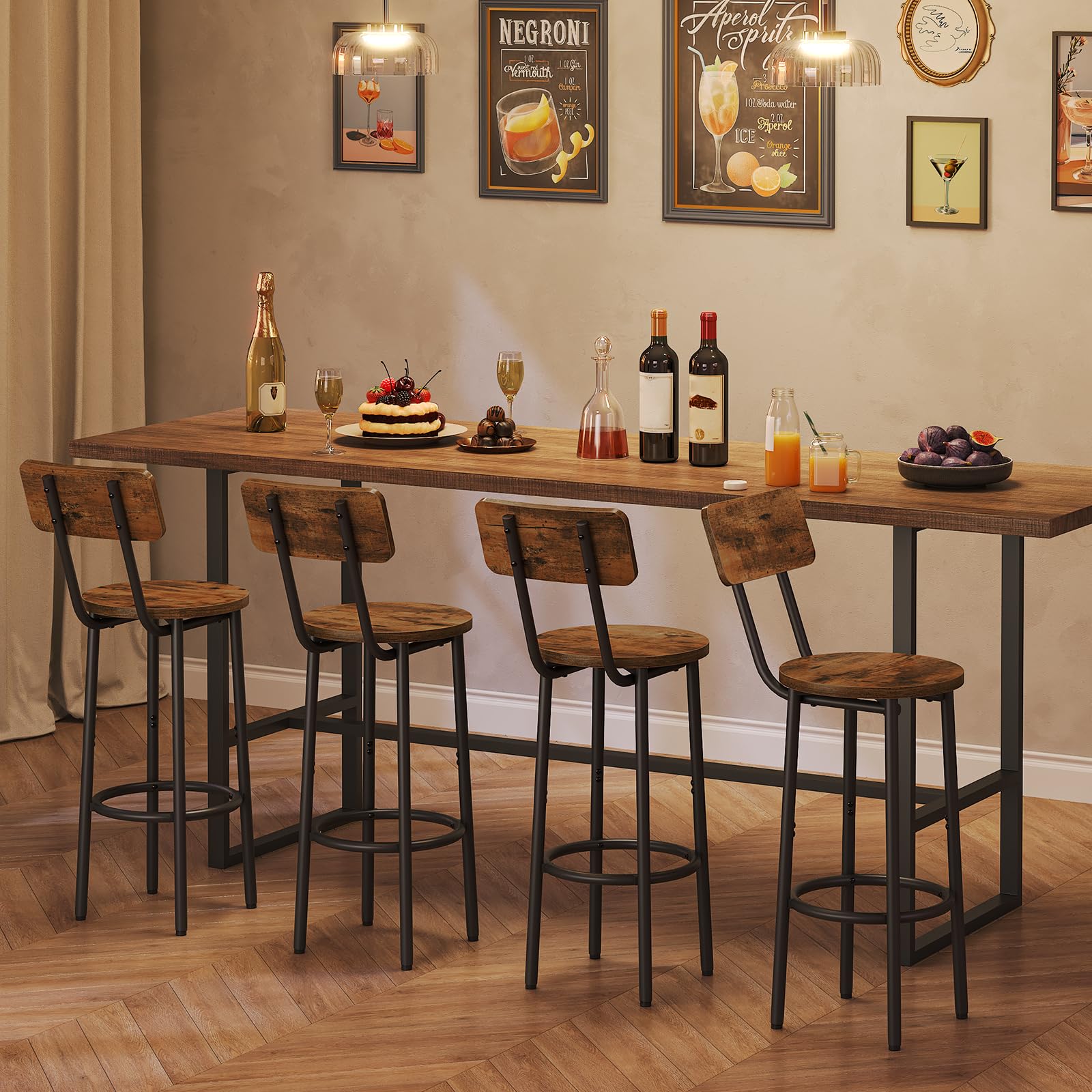 Bar Stools,Set of 2 Round Bar Chairs with Back