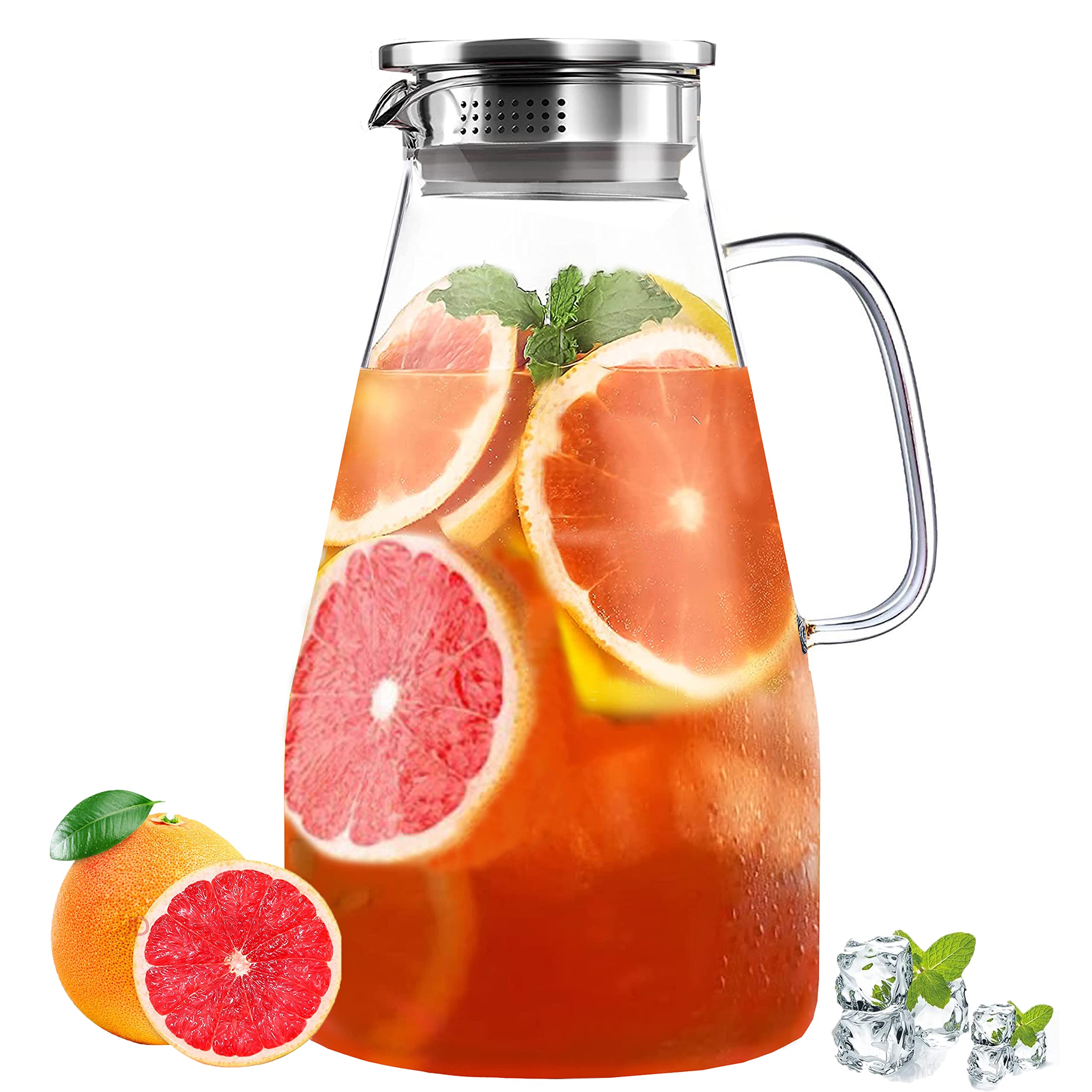3 Quart Glass Pitcher with Lid,96 oz -Iced Tea Pitcher, Juice, Milk, Coffee