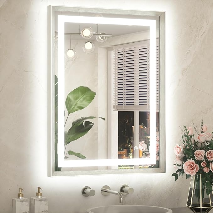 24 x 32 Bathroom LED Mirror Brushed Gold Metal Frame Frontlit & Backlit Vanity Mirror