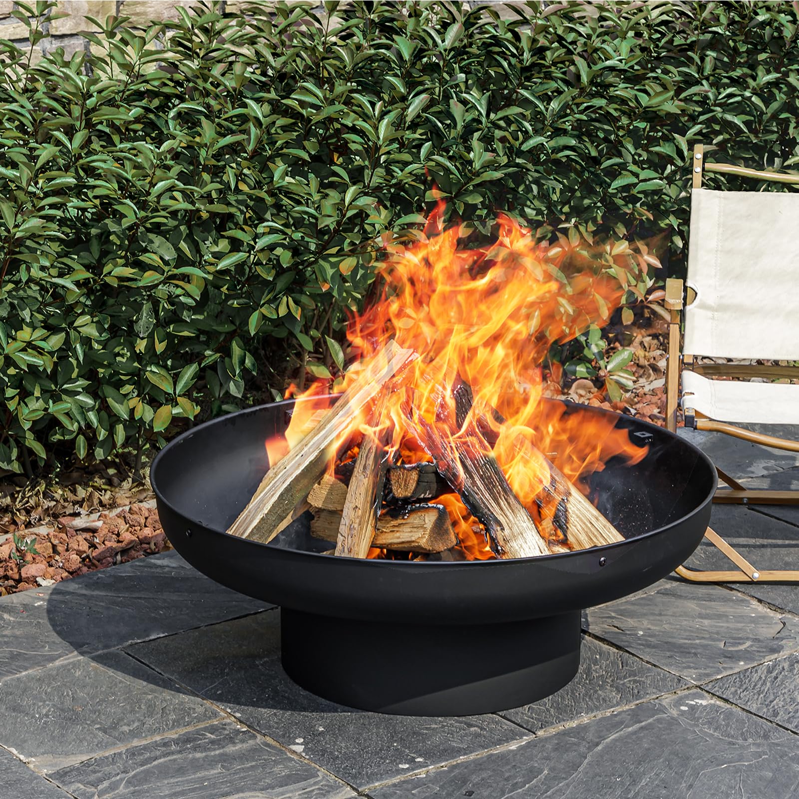 Lid,Heavy Duty and Deep Fire Bowl,Outdoor Wood Burning BBQ Grill Firepit