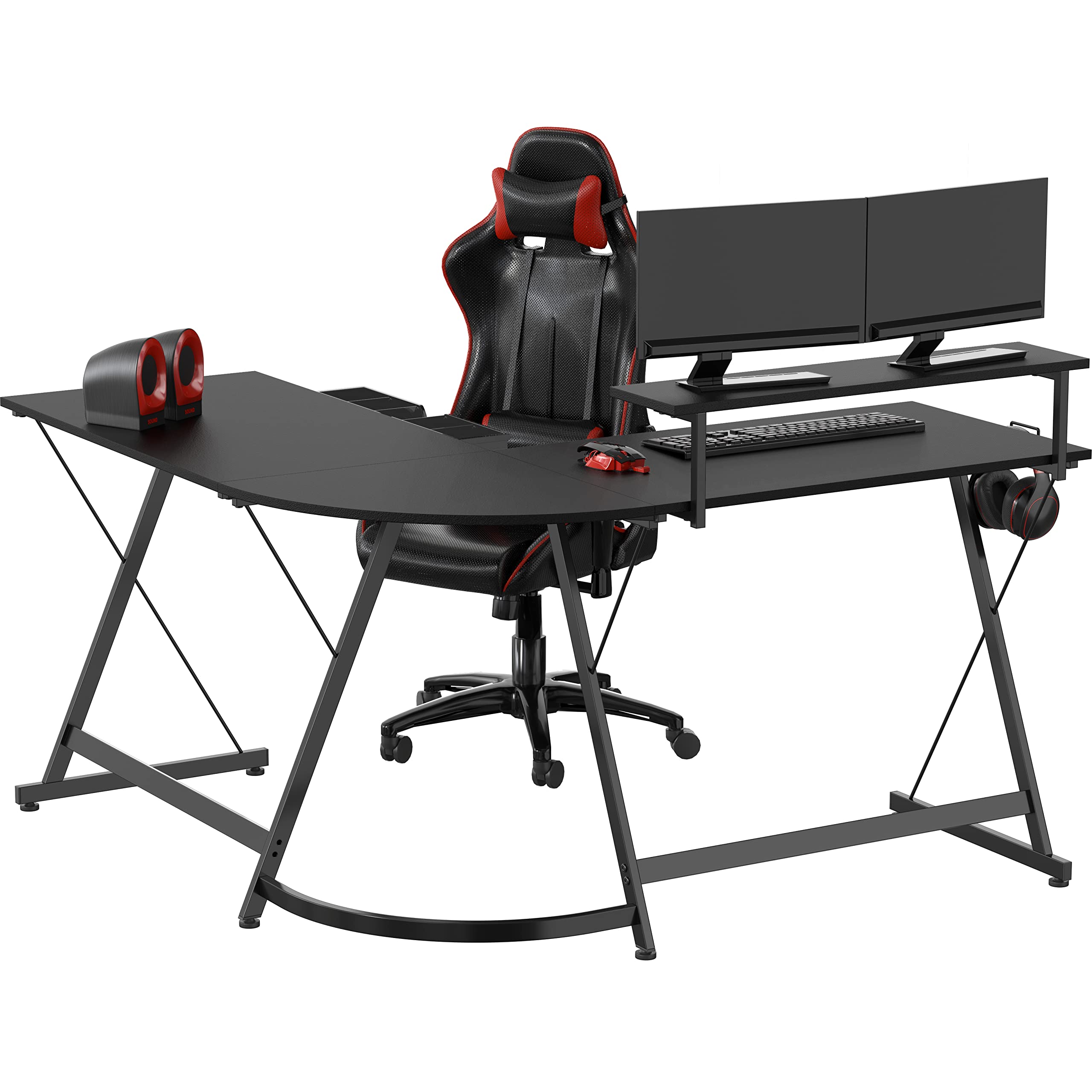 51 x 51 Inches Vista L-Shaped Desk with Monitor Stand and Drawer, Black