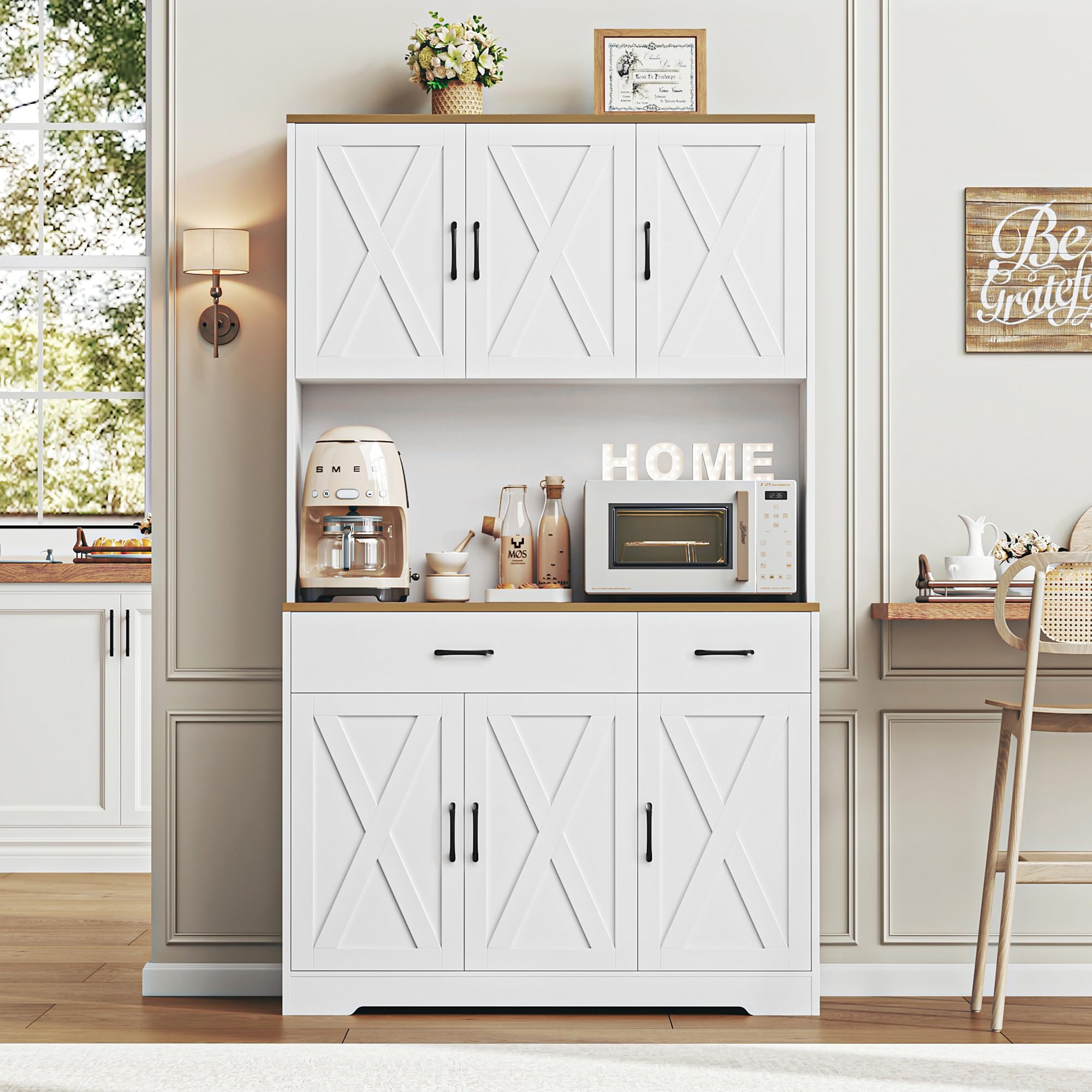 71" Pantry Cabinet with Charging Station, Tall Kitchen Pantry Storage Cabinet