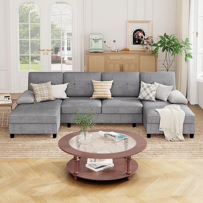 Shaped Sectional Couches for Living Room, 4-Seat Sofa Set