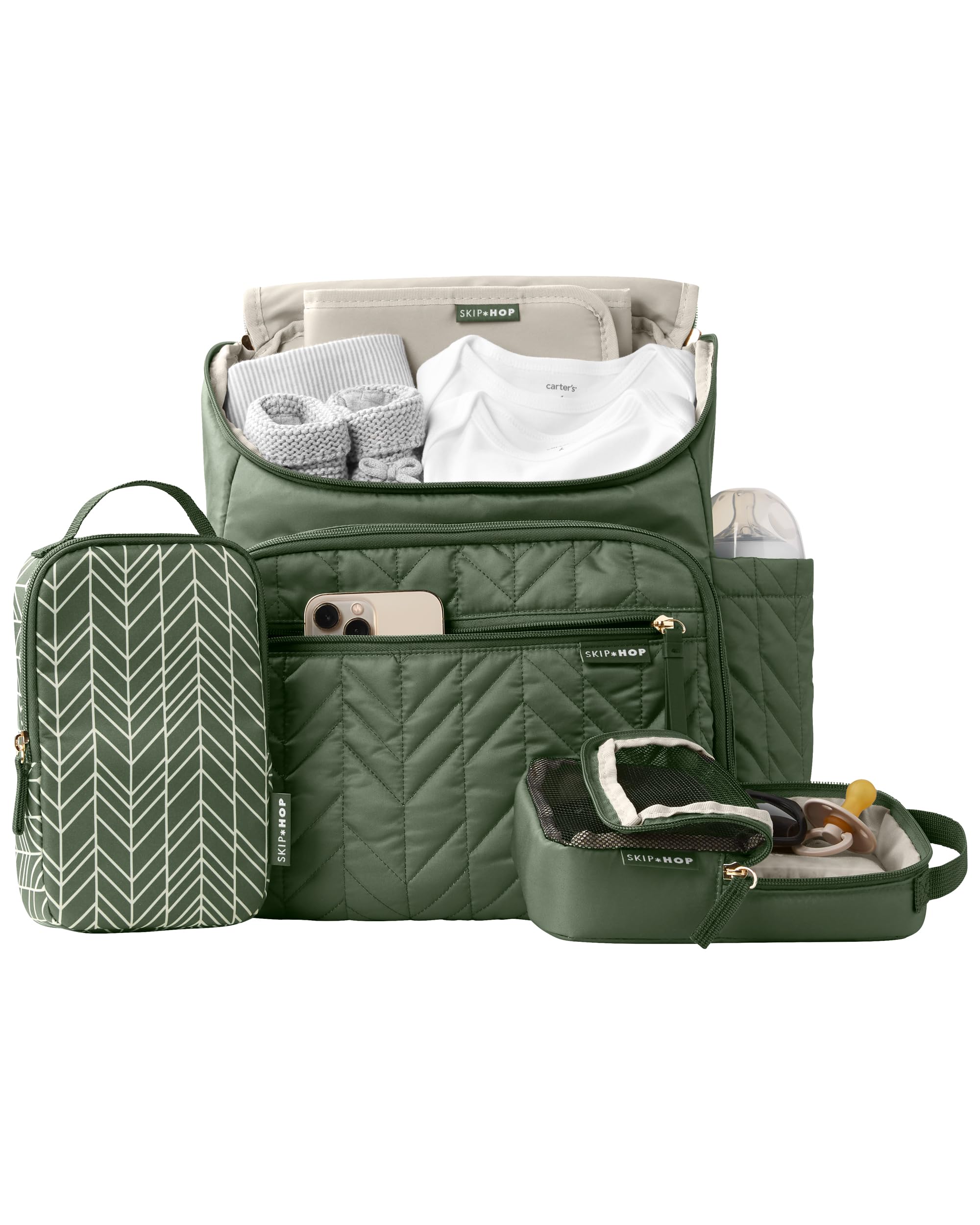 Skip Hop Diaper Bag Backpack: Forma, Multi-Function Baby Travel Bag with Changing Pad & Stroller Attachment, Sage
