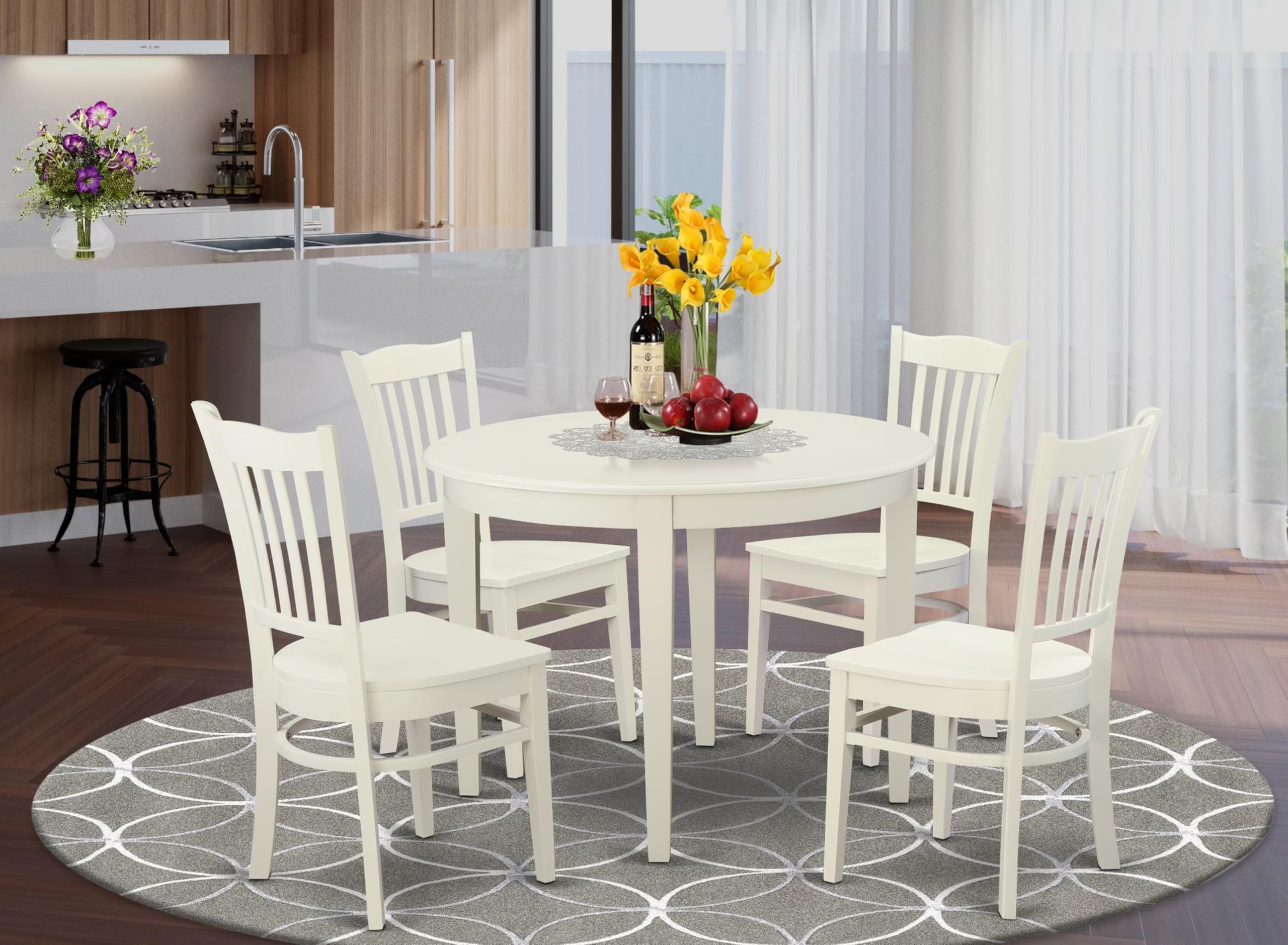 BOGR5-WHI-W 5 Piece Dining Room Furniture Set Includes a Round Kitchen