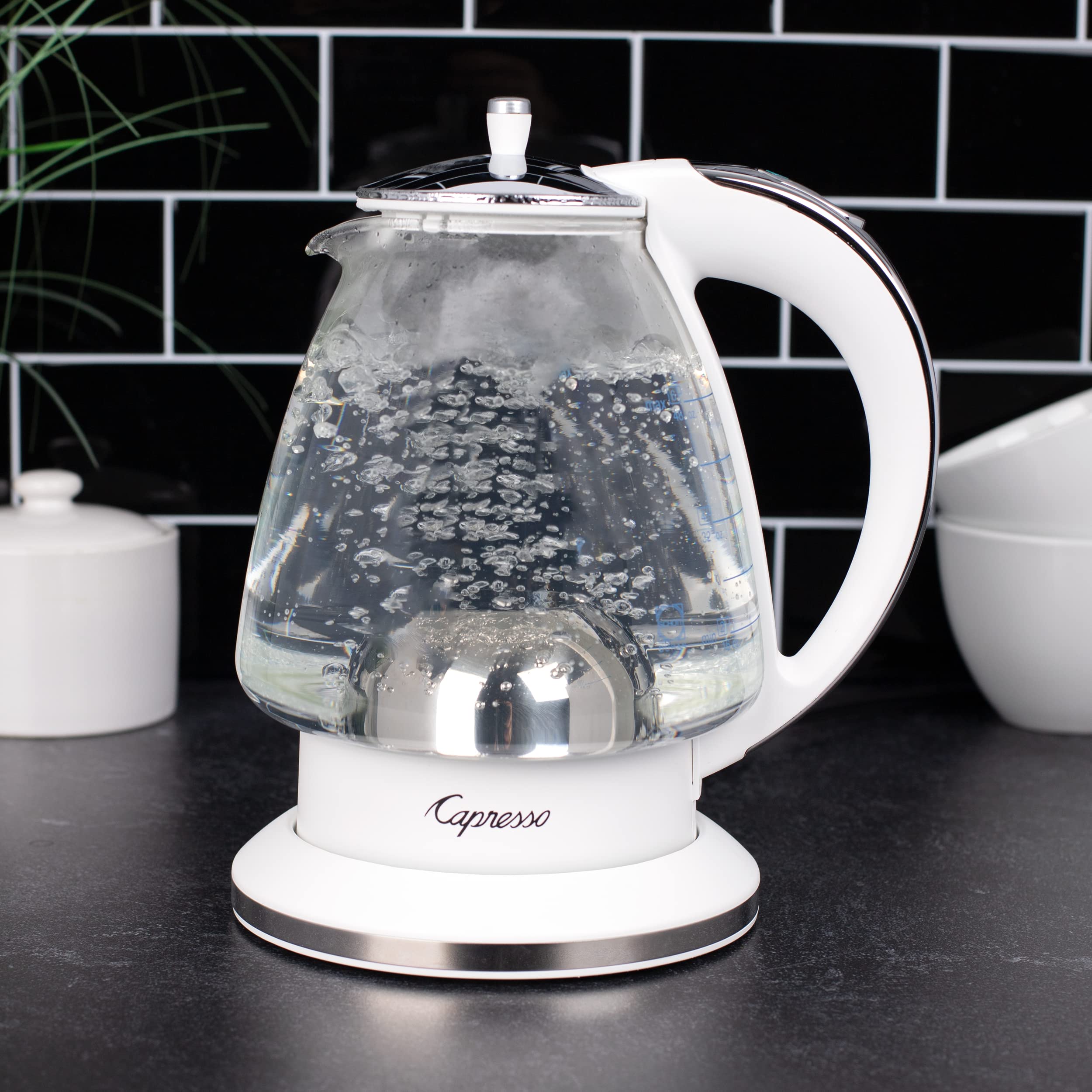 H2O Glass Kettle, 240.02, White and polished chrome, 48 ounces