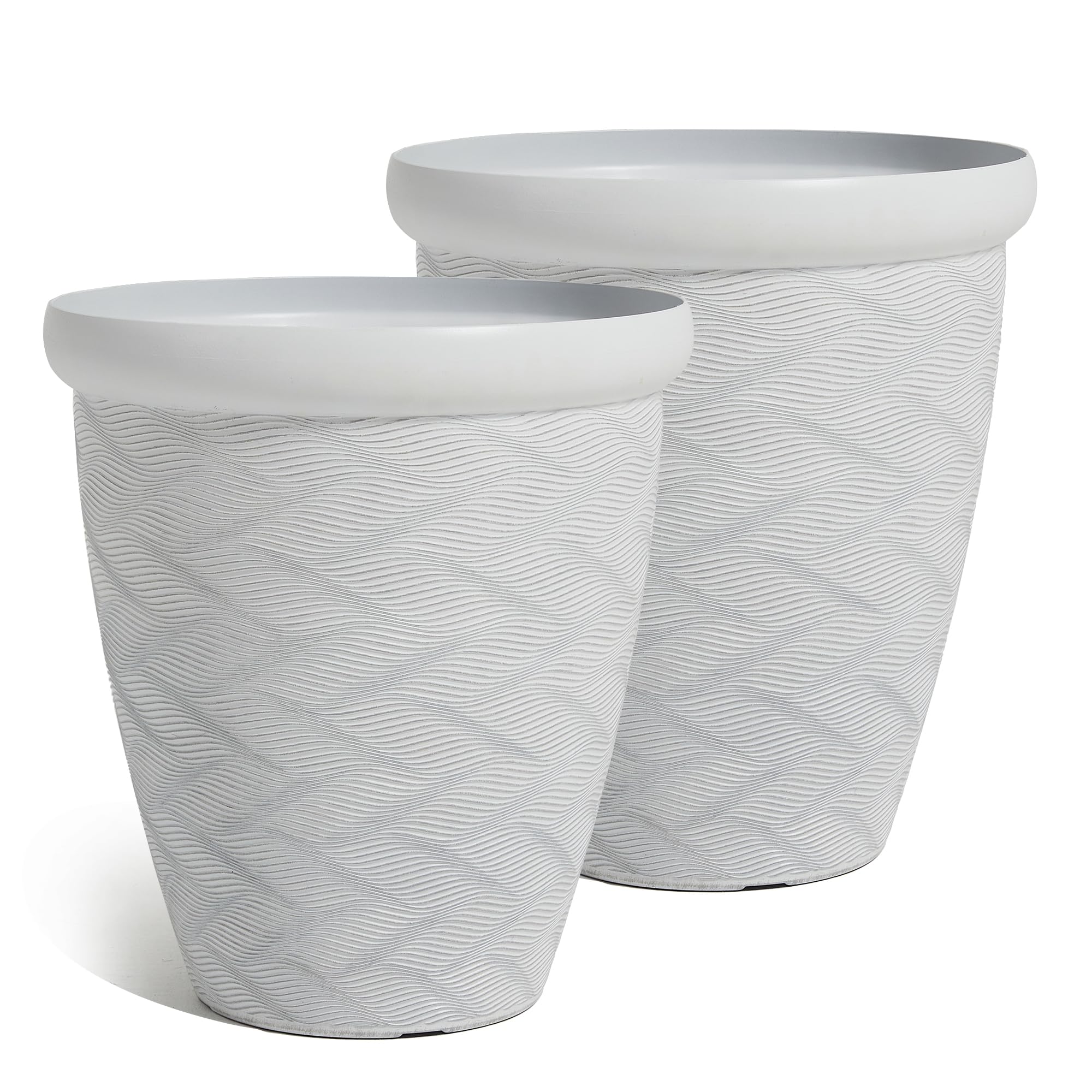 Garden 2-Pack 16" Large Round Planter - Weave Pattern Lightweight Plastic Plant Pot