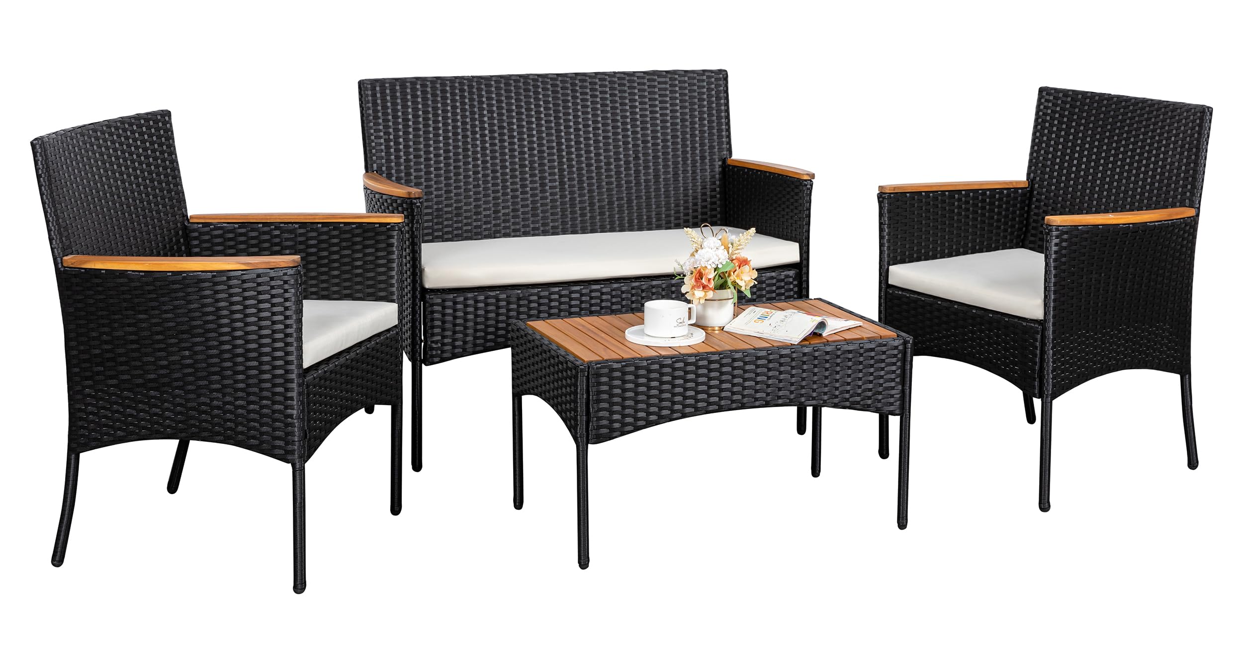 Patio Furniture Set 4 Piece Conversation Set Outdoor Wicker Rattan
