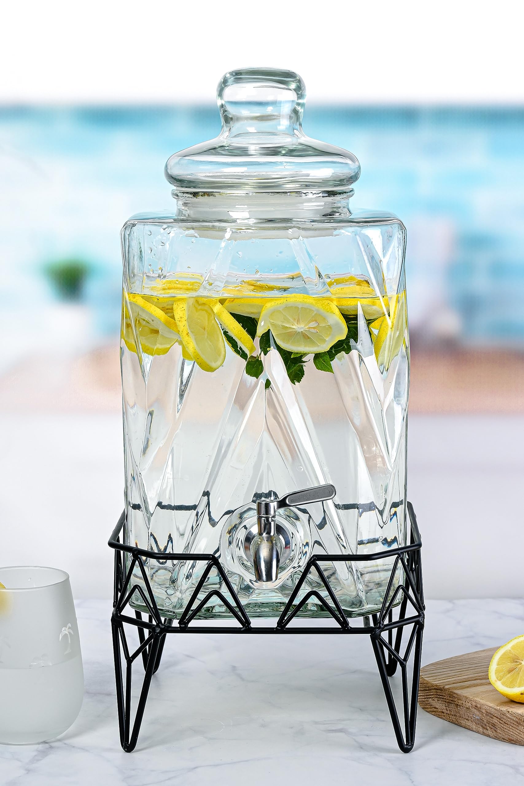 Glacial Ice Design Glass Beverage Dispenser with SS Spigot