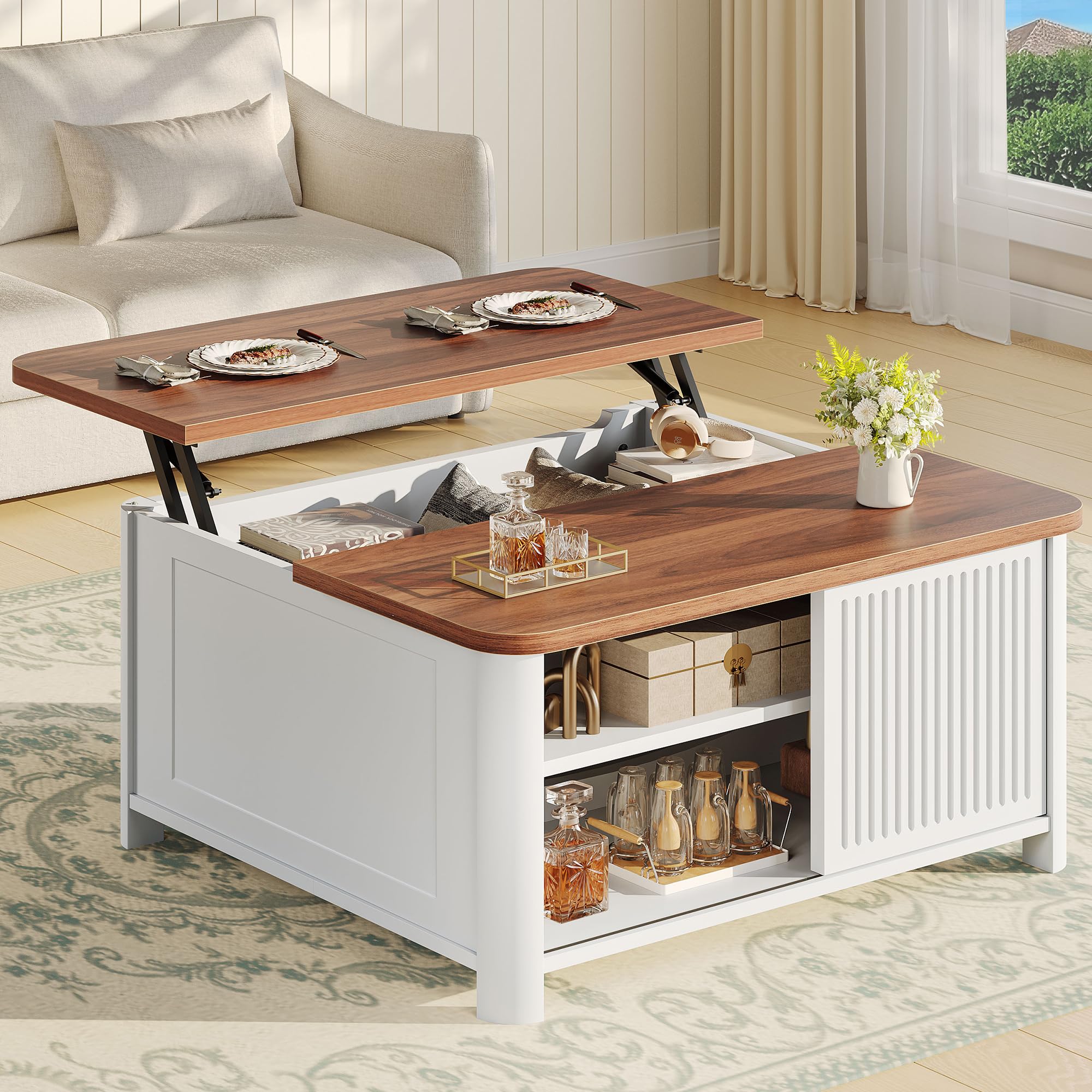 Lift Top Coffee Table with Storage, 31.5" Mid Century Modern Square Coffee Tables
