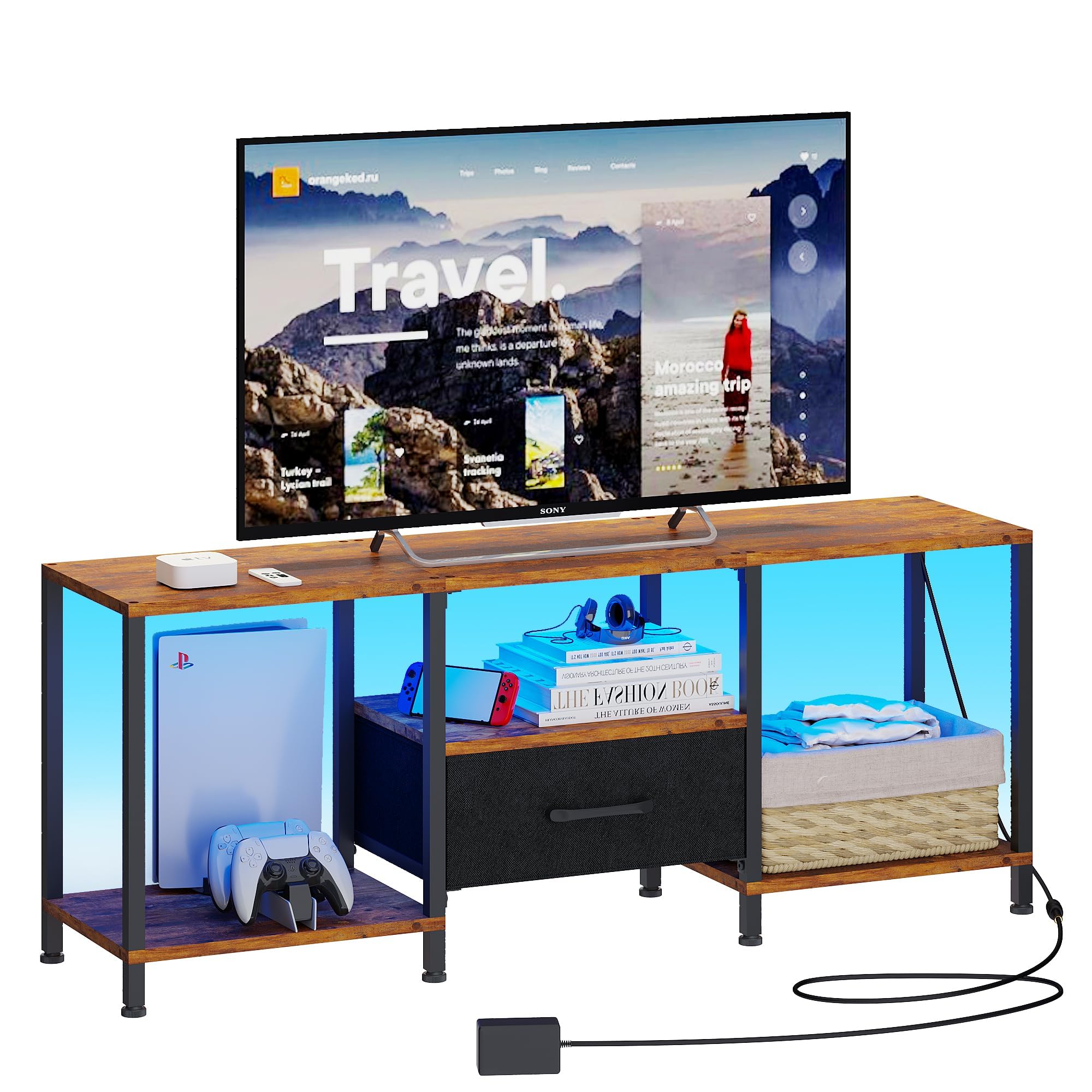 Stand with Charging Station, Wall Mounted Entertainment Center