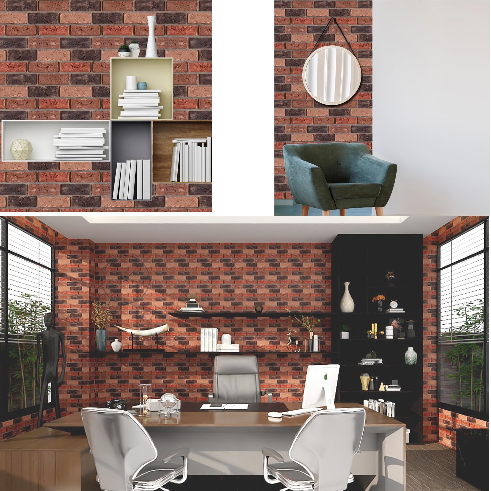 10 Pieces 3D Wall Panels, Peel and Stick, Faux Brick Wall Panel,3D Self Adhesive Brick Tiles