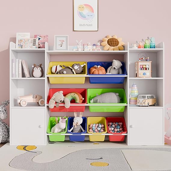 Storage Organizer W/8 Removable Toy Bins, 4-Tier Toy Organizers W/6
