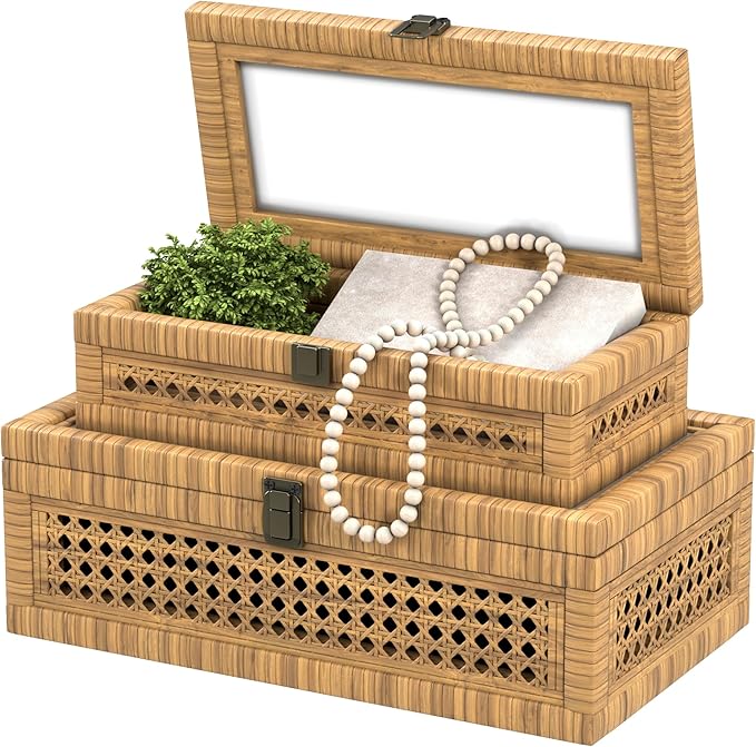 Rattan Decorative Box,Boho Display Boxes with Lids