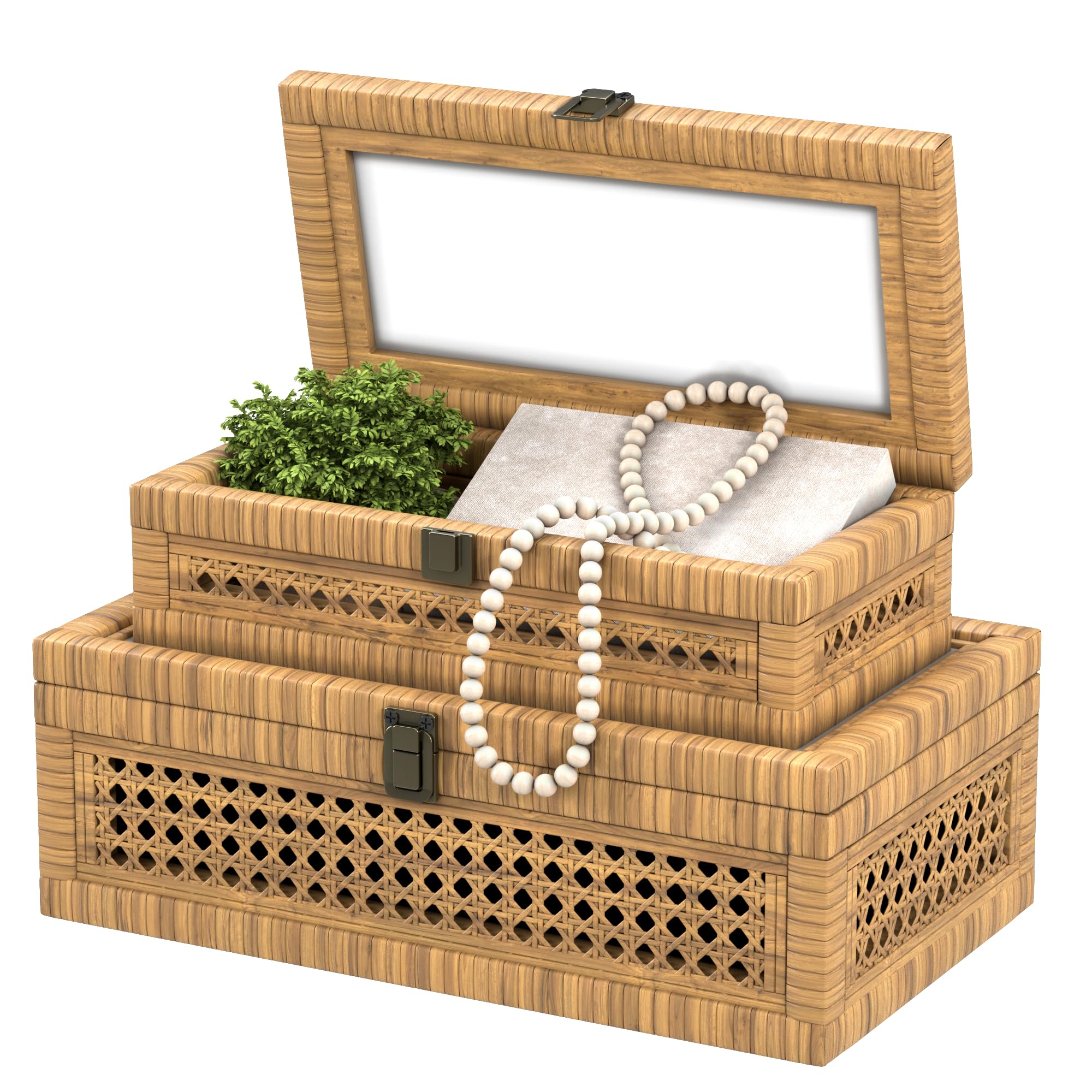 Rattan Decorative Box,Boho Display Boxes with Lids
