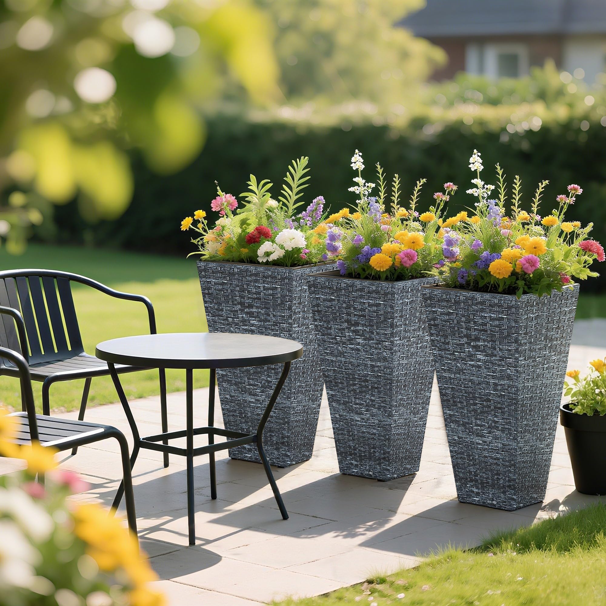Tall Planters for Outdoor Plants Set of 3, 24 in Taper Planters with Drainage Holes