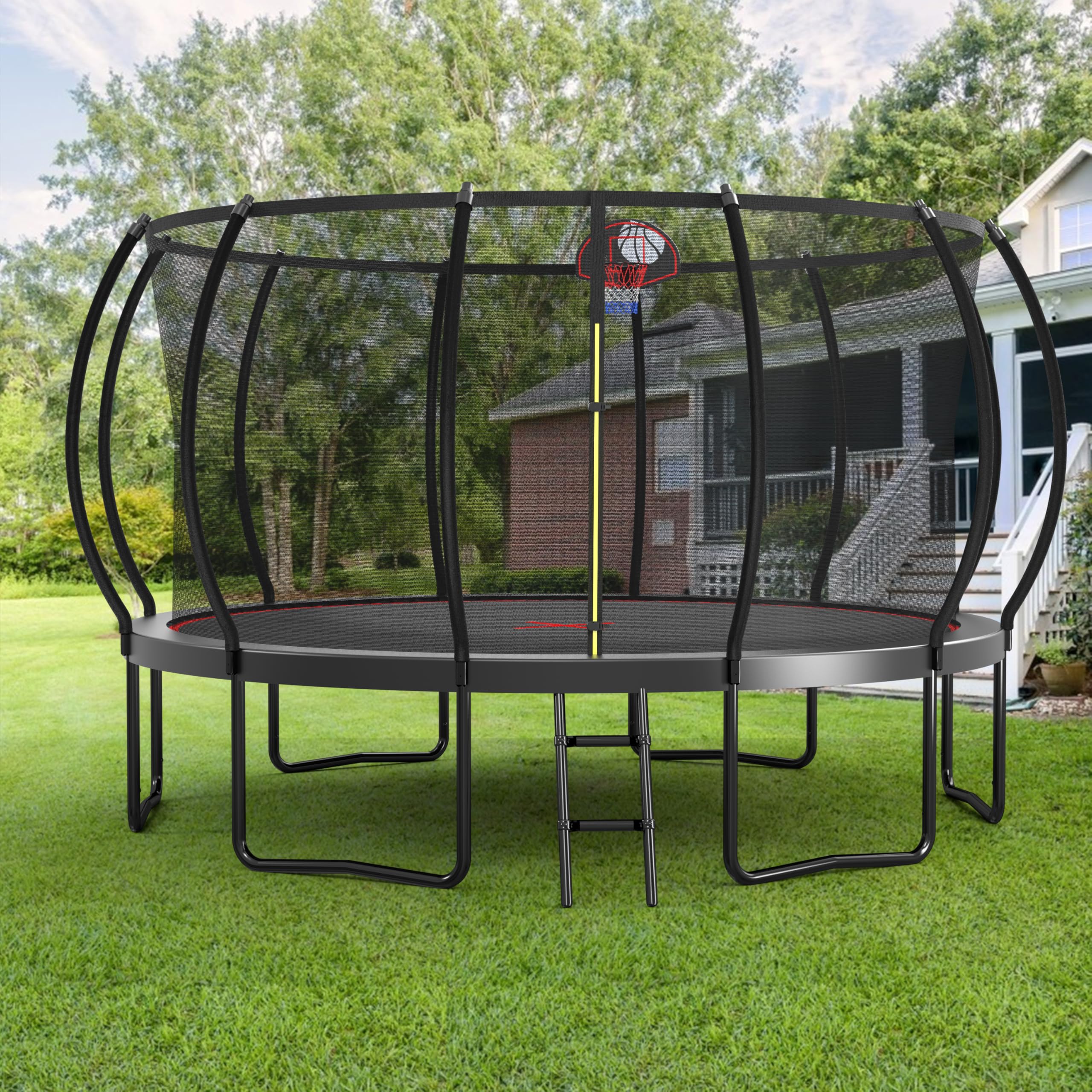 14FT Outdoor Trampolines with Basketball Hoop, Trampoline Outdoor with Net