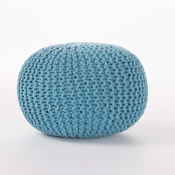 GDFStudio Poona Handcrafted Modern Cotton Pouf, Yellow 20 *20 *14