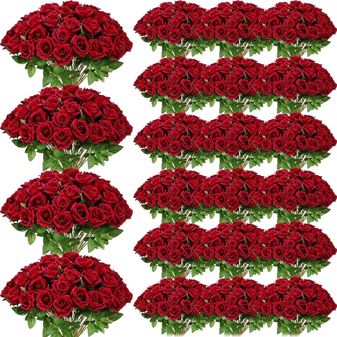500 Pcs Artificial Silk Roses Flowers with Long Stem Bridal Wedding Bouquet