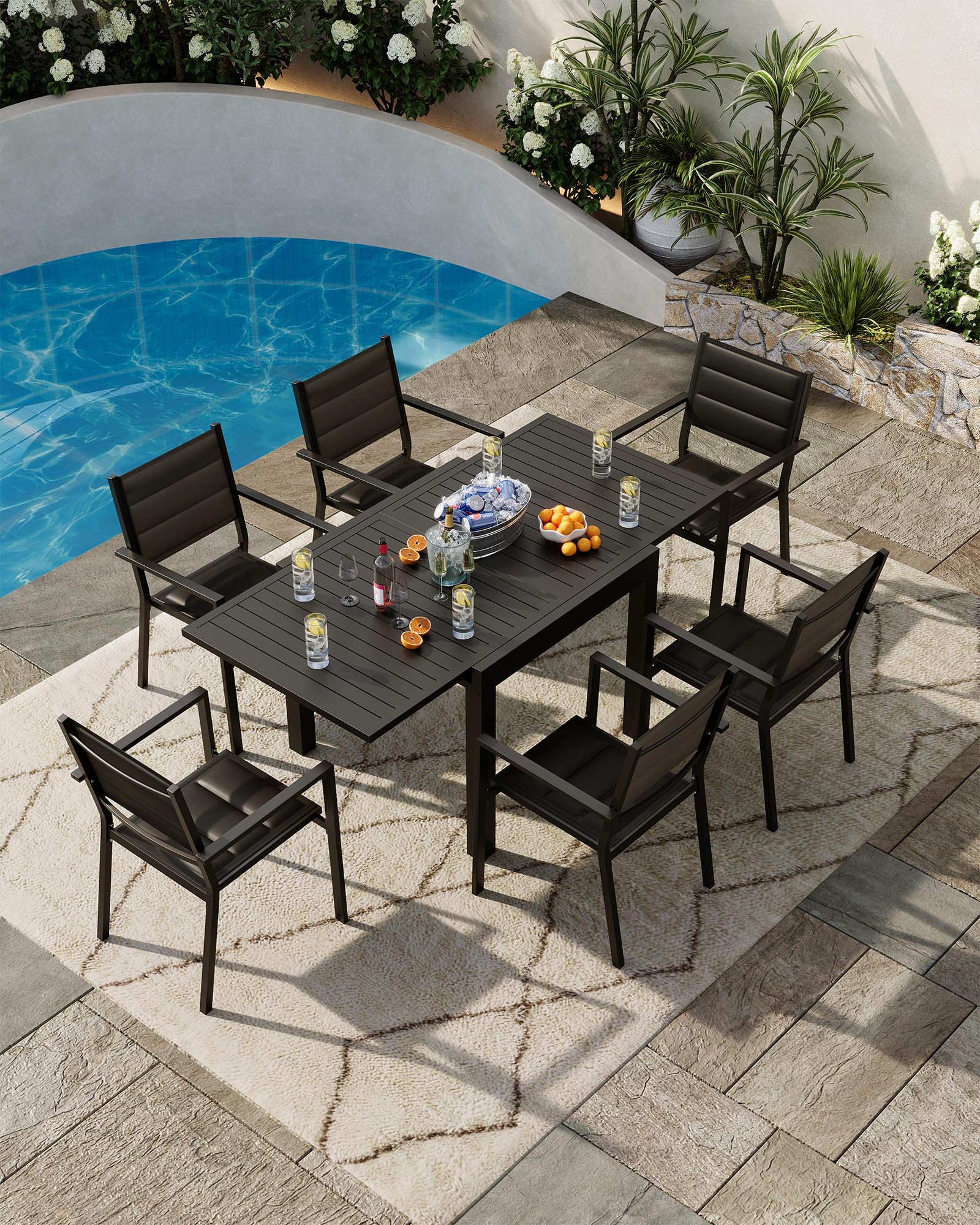 Expandable Patio Table, Extendable Outdoor Dining Table Set for 4-6 Persons