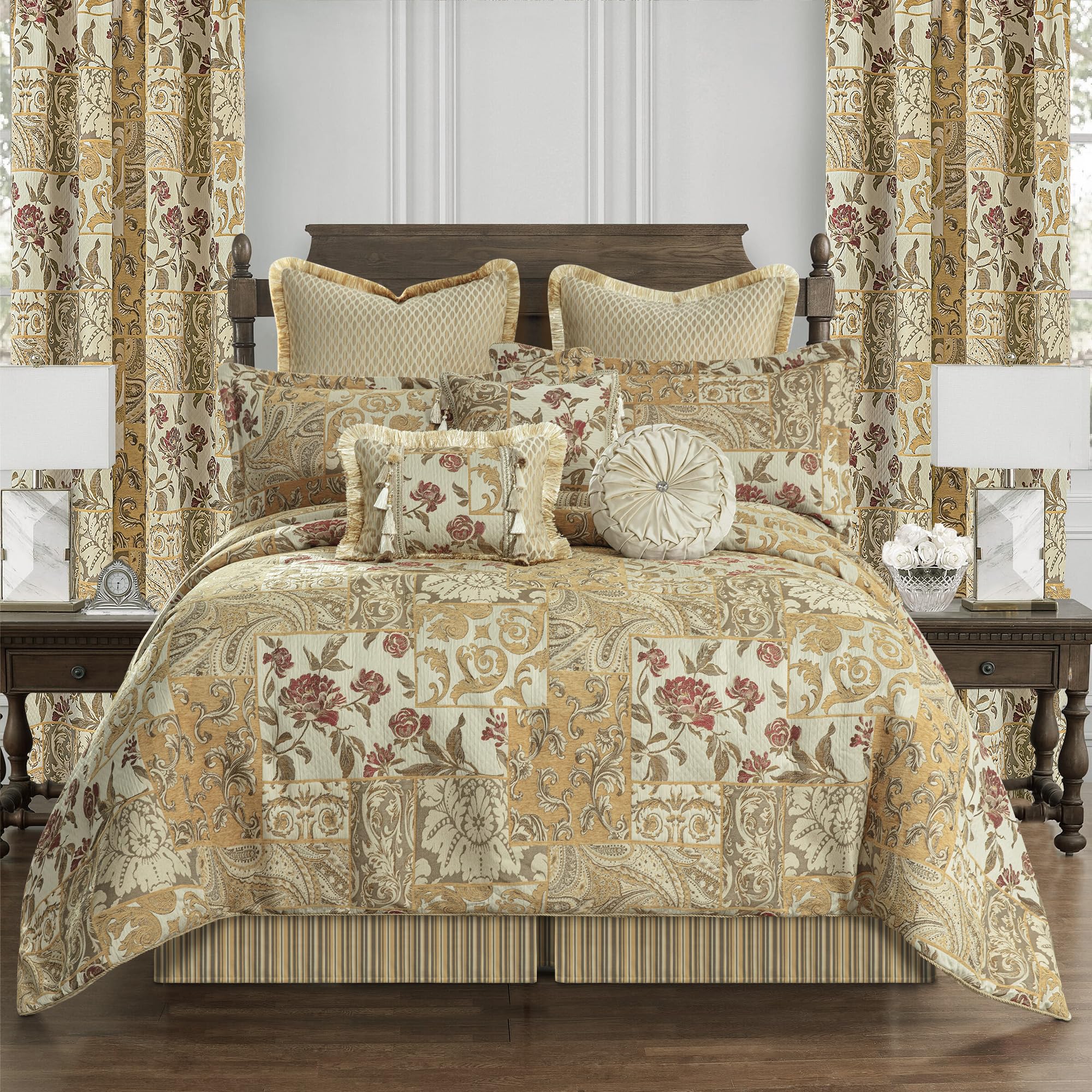 Jacquard Comforter Set, 9-Piece Patchwork Comforter King, Bedding Sets with Bed Skirt