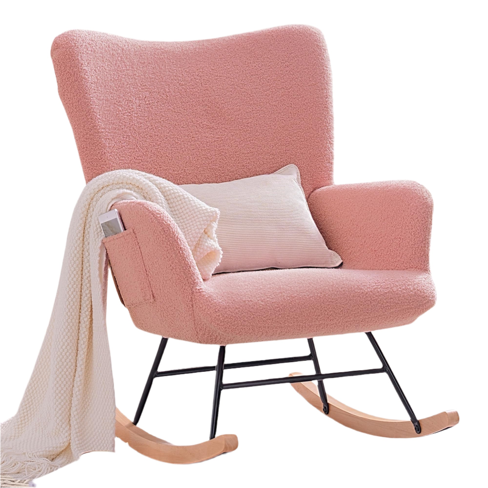 Chair Nursery Teddy Upholstered Glider Rocker with High Backrest, Padded Seat,