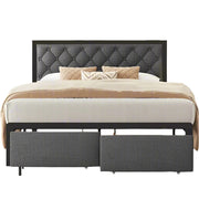 Queen Bed Frame with 2 Storage Drawers, Upholstered Headboard Button Tufted Bed