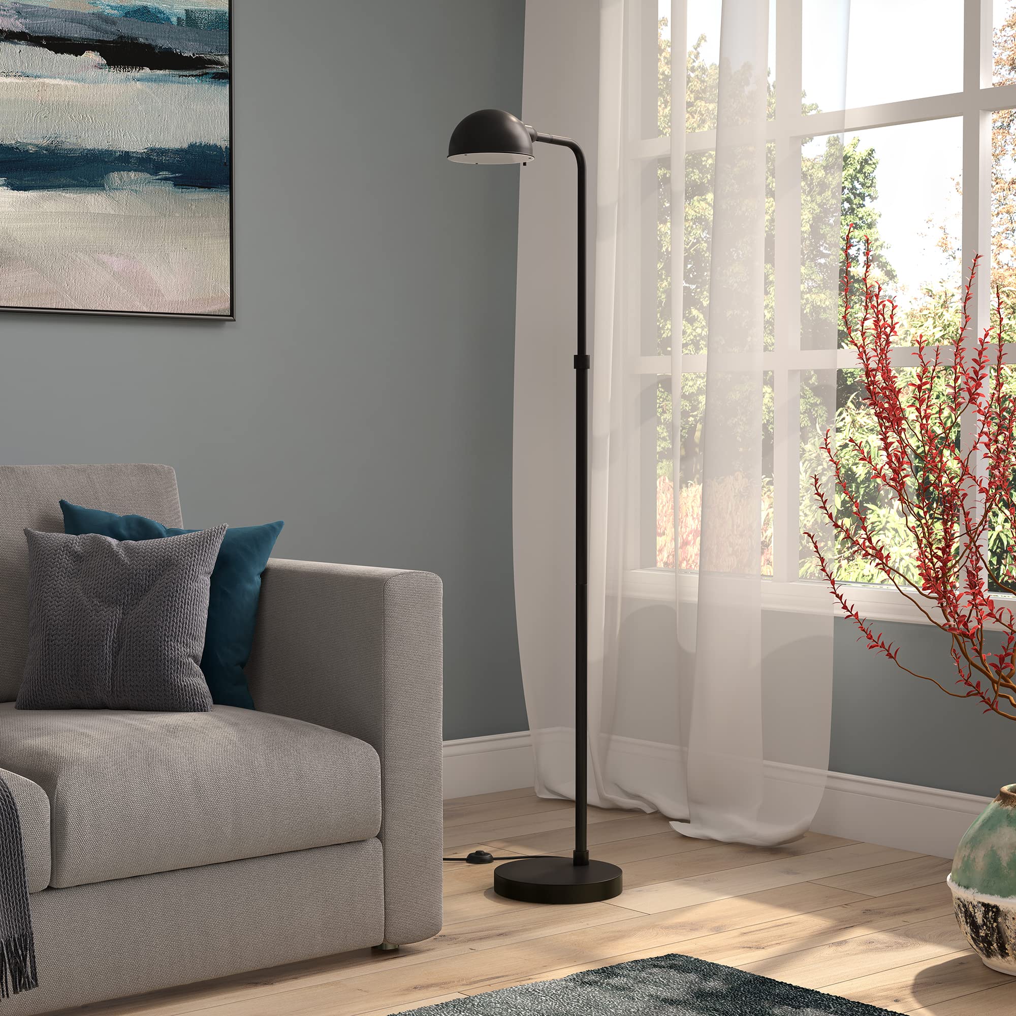 66" Tall Integrated LED Floor Lamp with Metal Shade in Blackened Bronze, for Home