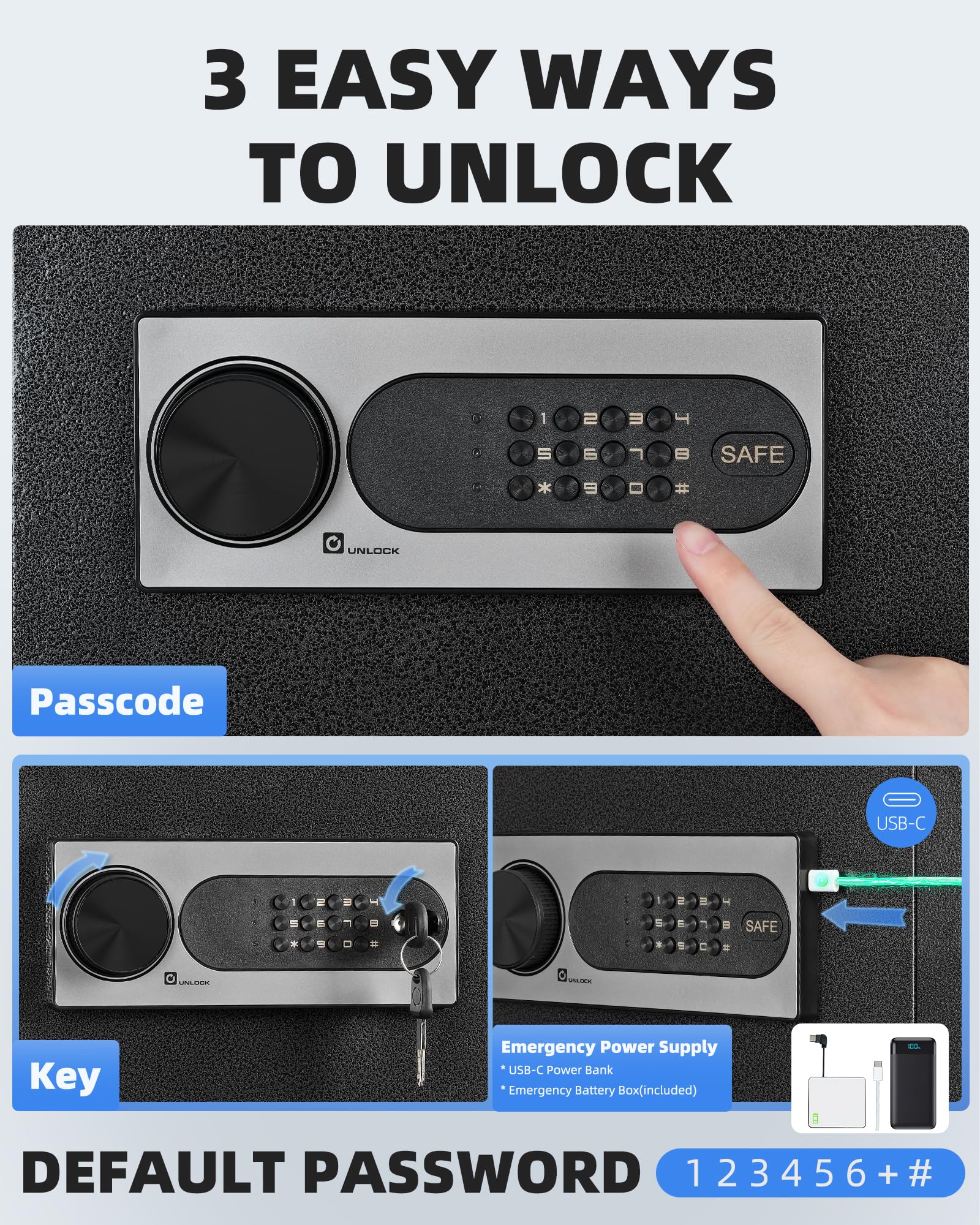 DAYI Safe Box, 2.0 Cubic Feet Home Safe with Fireproof Waterproof Bag, Security Safe Box for Money Cash Valuables, Digital Electronic Keypad, Dual Alarm System, Removable Shelf - D-45