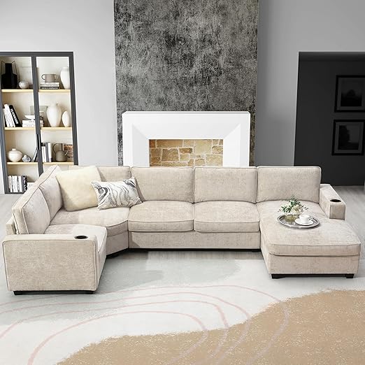 Modern U-Shaped Cloud Couch Set with Oversized Chaise Lounge