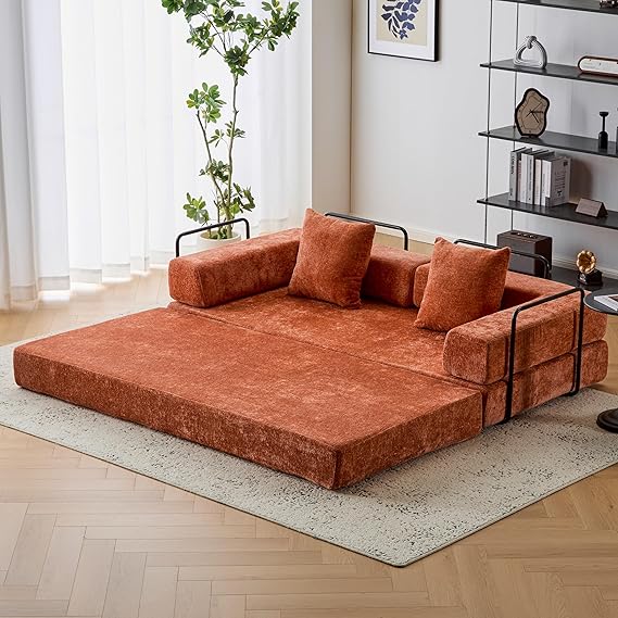 Convertible Floor Sofa Bed with Storage Pocket