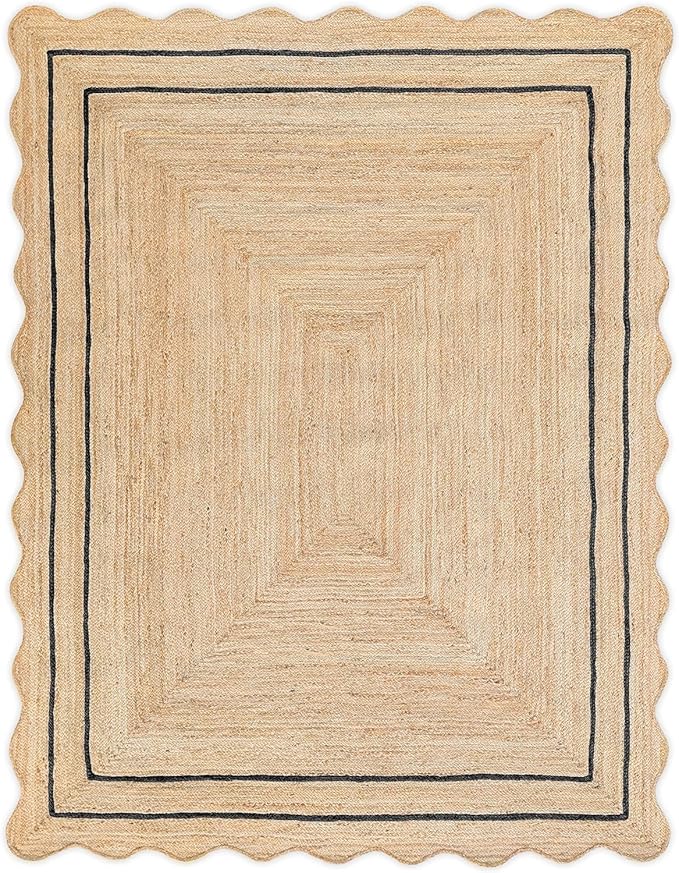 Wave Scalloped Jute Rug Classic Quality Hand Woven Boho Entryway Farmhouse