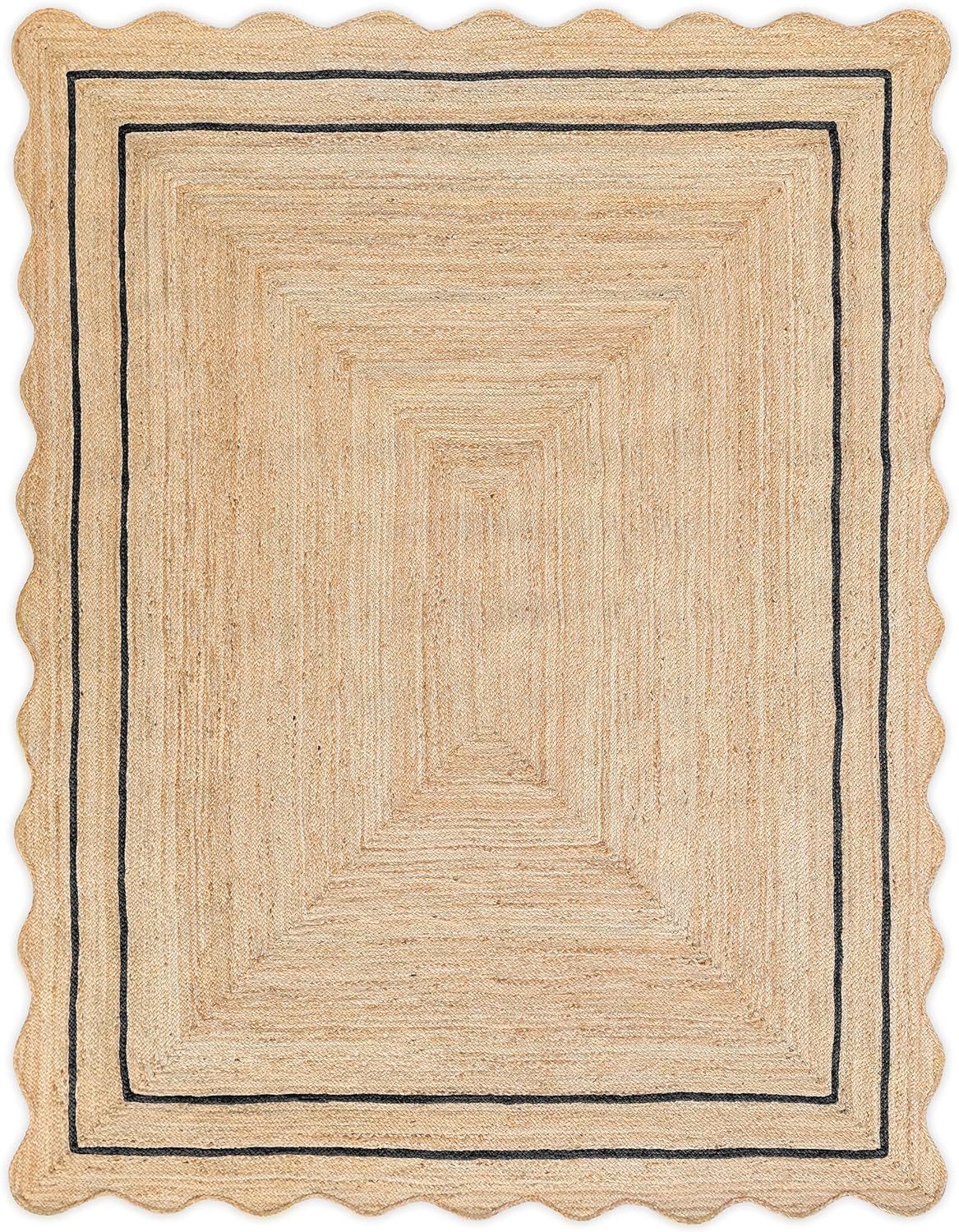 Wave Scalloped Jute Rug Classic Quality Hand Woven Boho Entryway Farmhouse