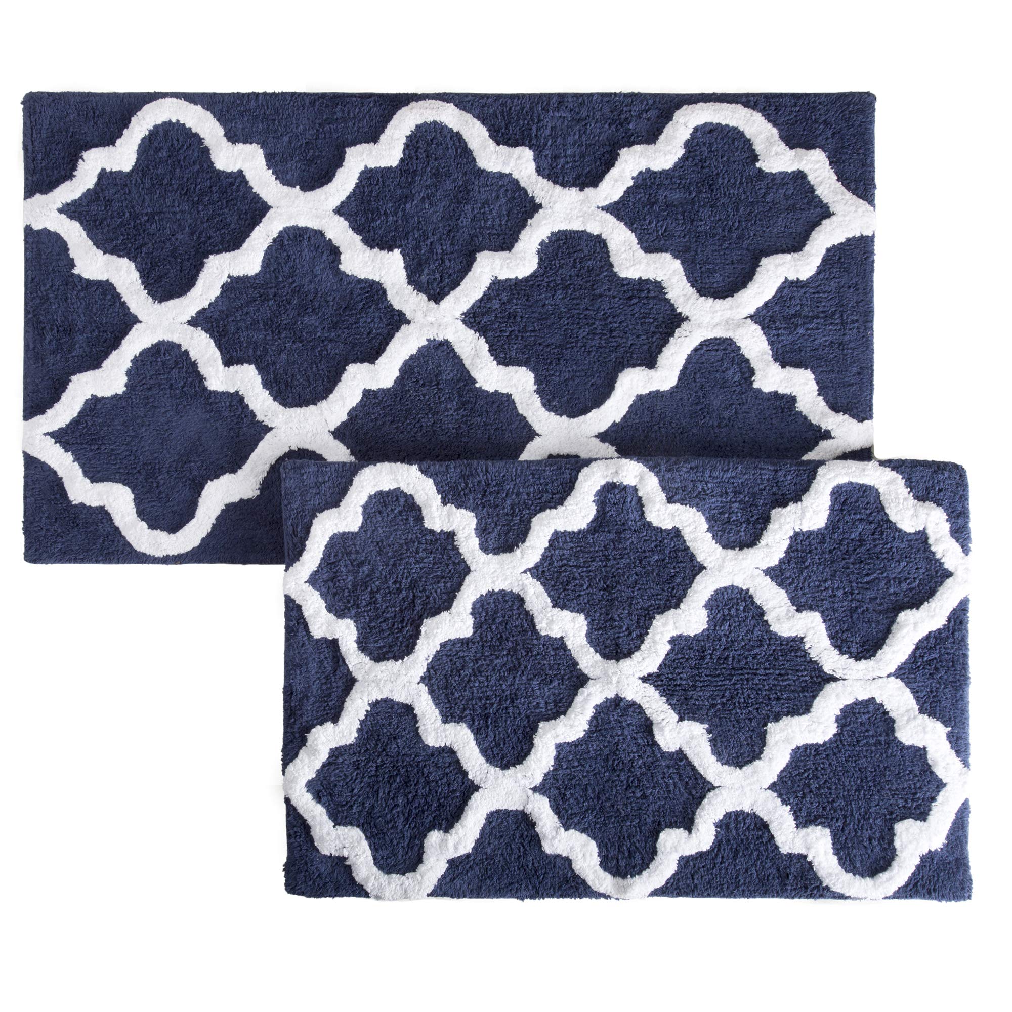 100% Cotton 2 Piece Trellis Bathroom Mat Set - Navy