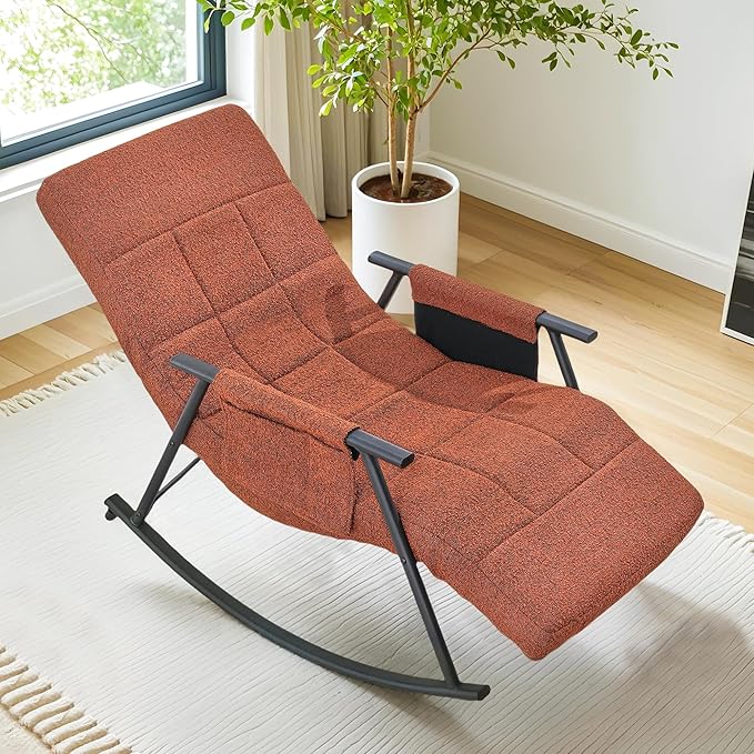 High Back Nursery Rocking Chair with Foot Rest, Teddy Upholstered Reclining Glider Rocker
