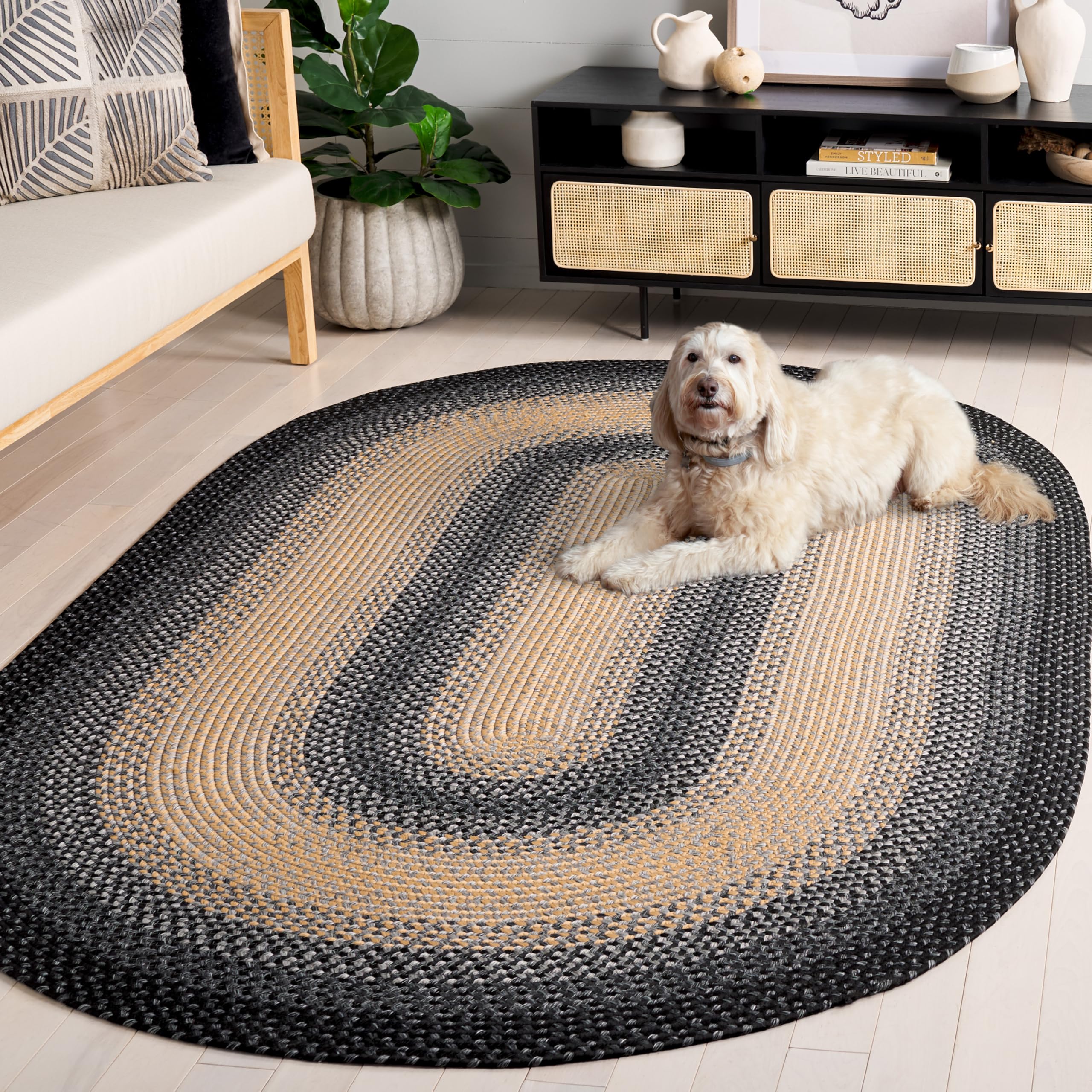 Braided Collection 8' x 10' Oval Black / Grey BRD311A Handmade Country Cottage