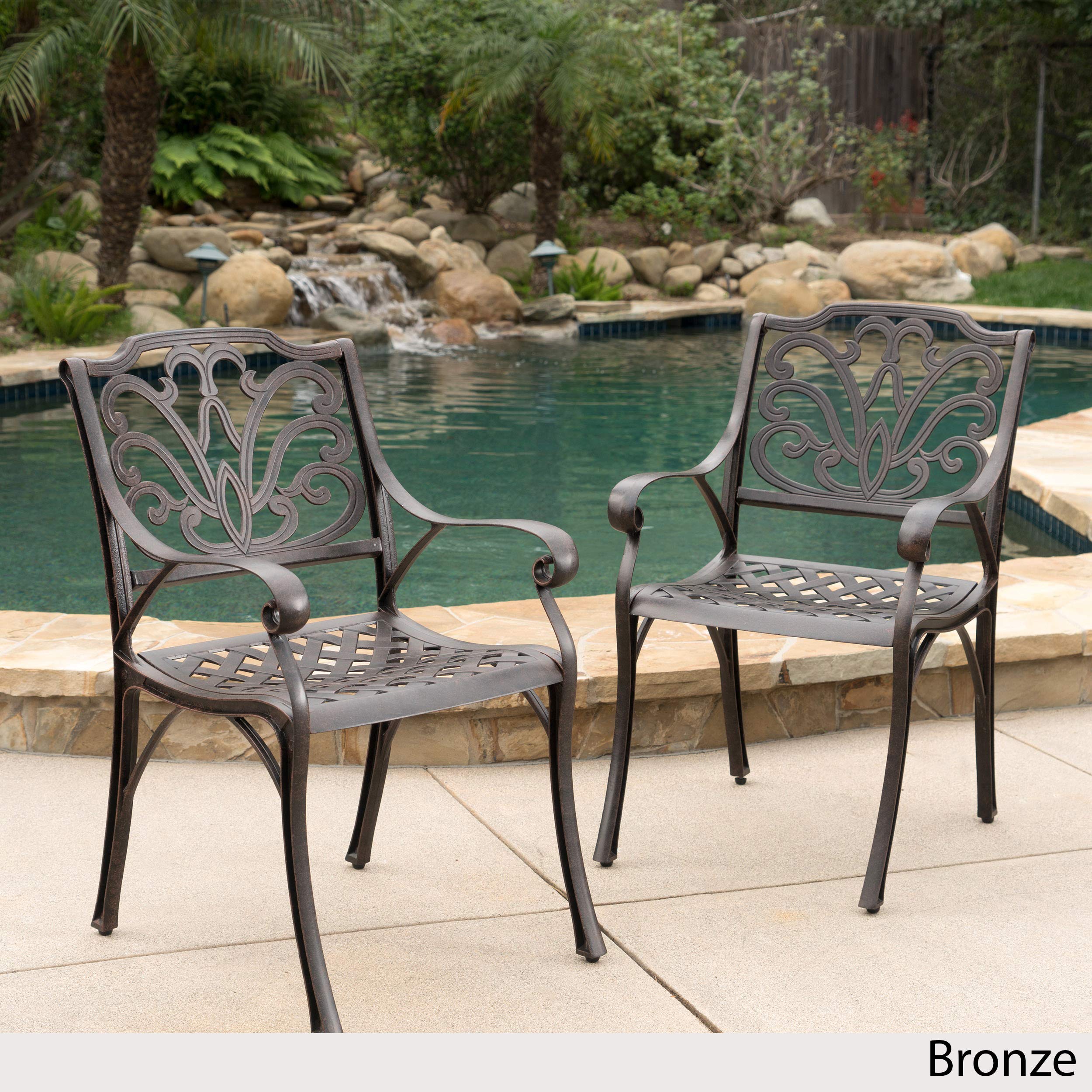 Cast Aluminum Outdoor Dining Chairs | Set of 2 | Perfect for Patio | in Bronze