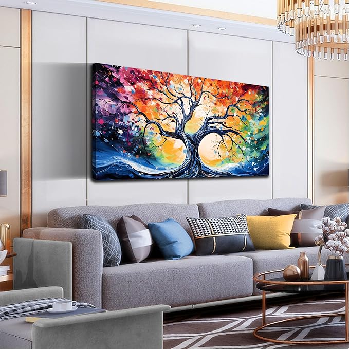 Large Wall Art for Living Room Bedroom Office Gold Forest Artwork Sunrise Landscape