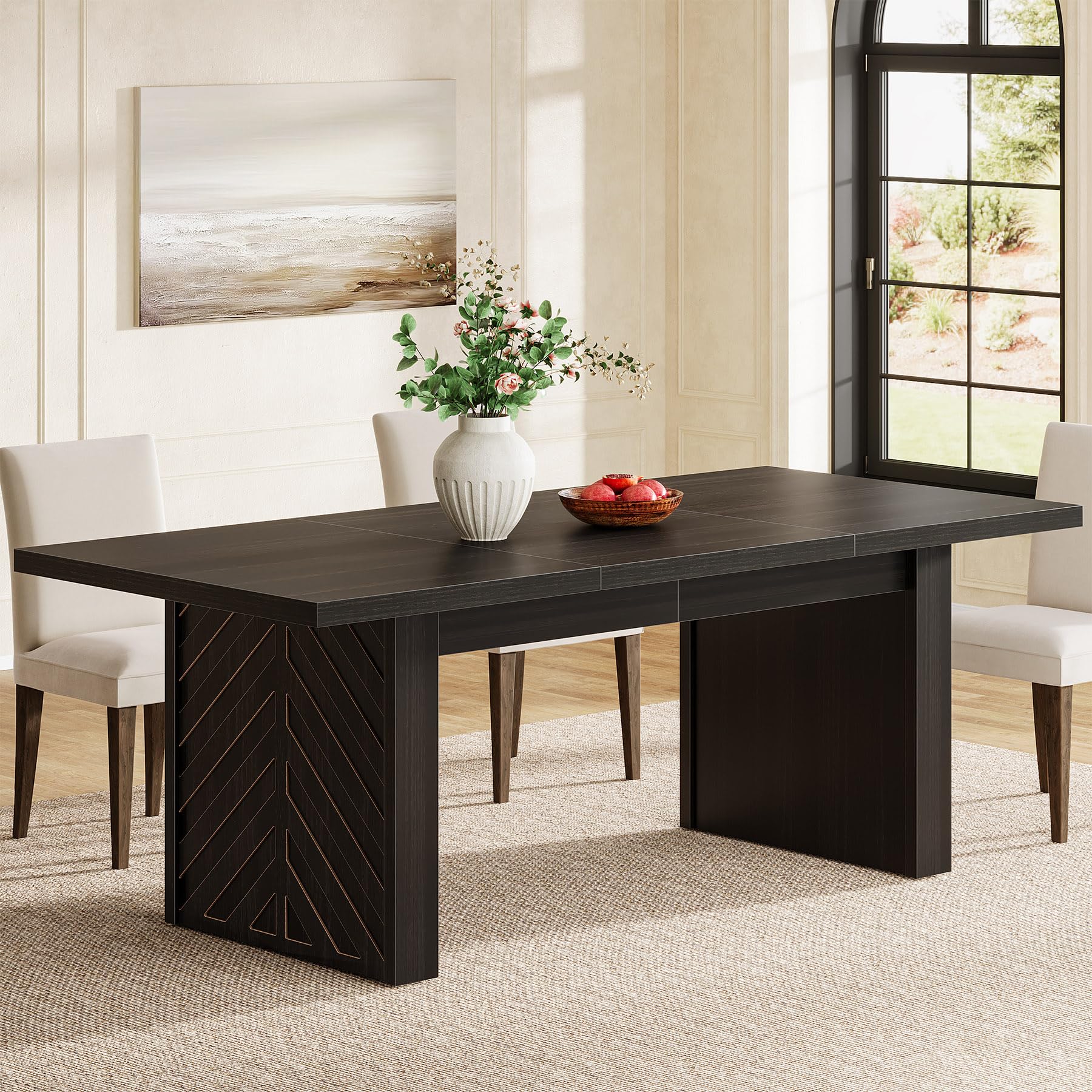 70.87-Inch Black Dining Room Table for 6-8, Modern Rectangular Kitchen Dinner Table