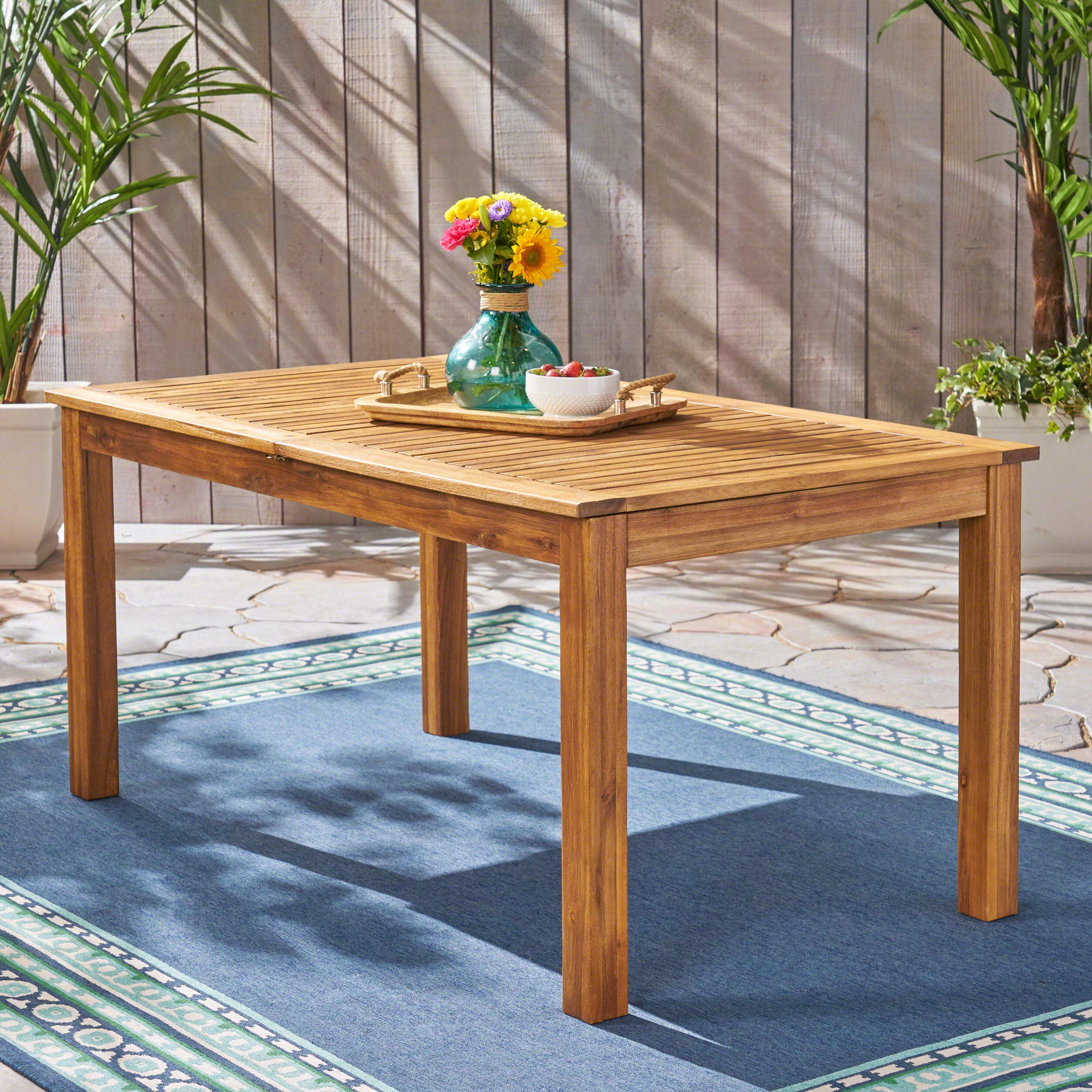 Outdoor Expandable Acacia Wood Dining Table, Natural Finish