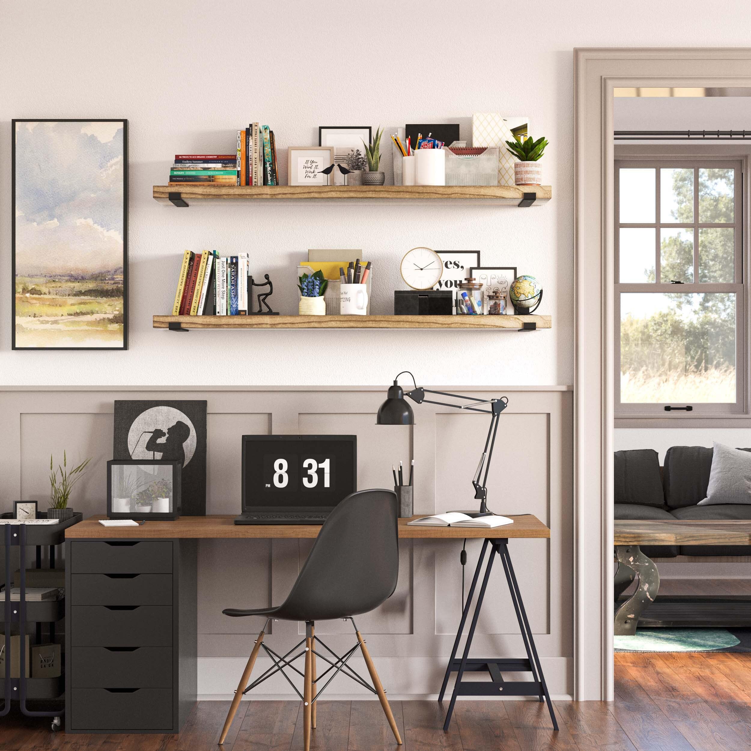 Forte 54" x 11.25" Wooden Book Shelves, Shelf for Wall Decor, Large Floating Shelves