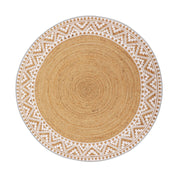 Premium Quality Jute Braided Area Rug, 5-feet Round, White Printed Border